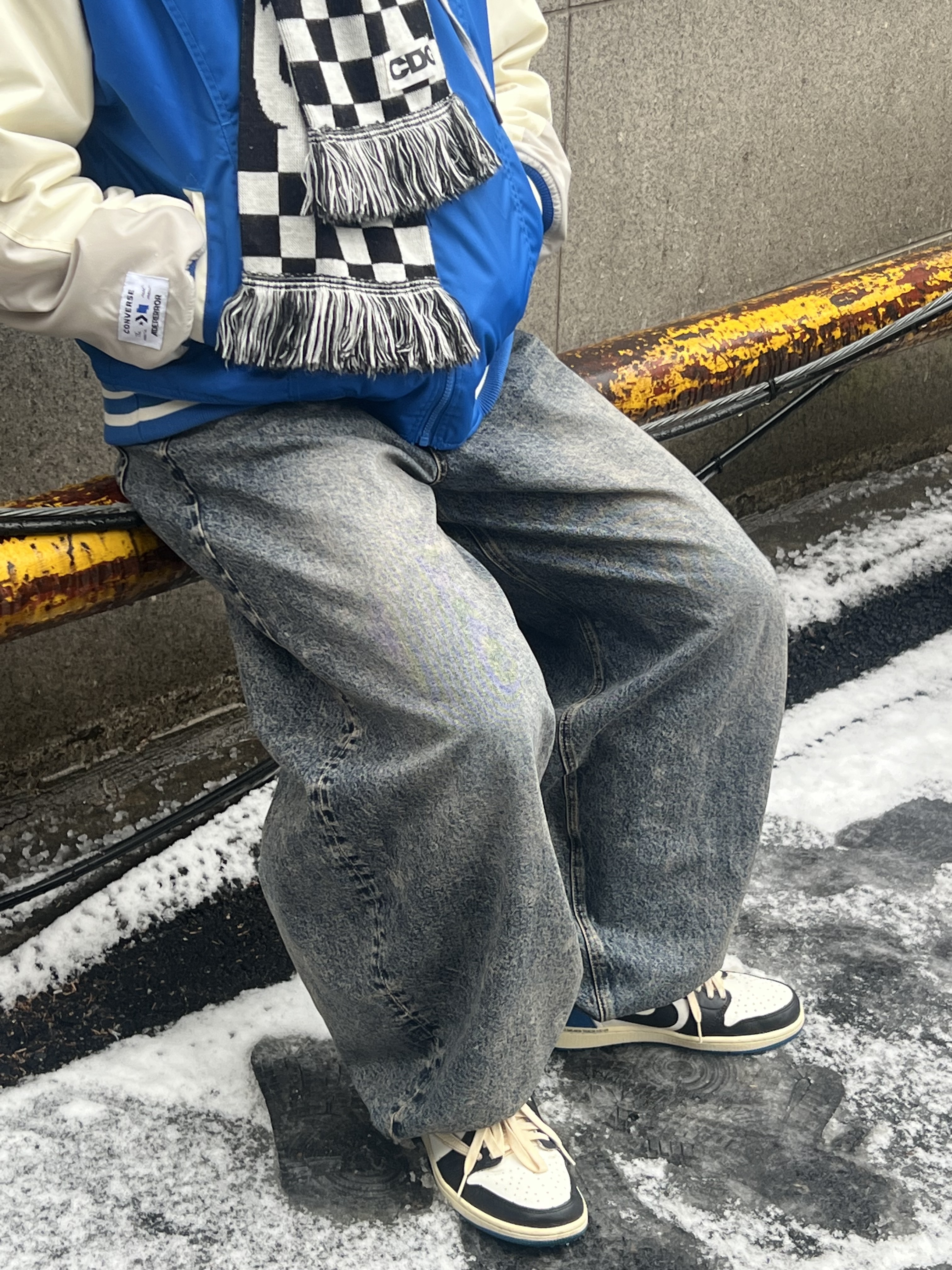 Converse x Ader Error Shapes Varsity Jacket Cobalt, CDG Logo Check Muffler White Black ์ฐฉ์ฉ ์คํ์ผ - 1