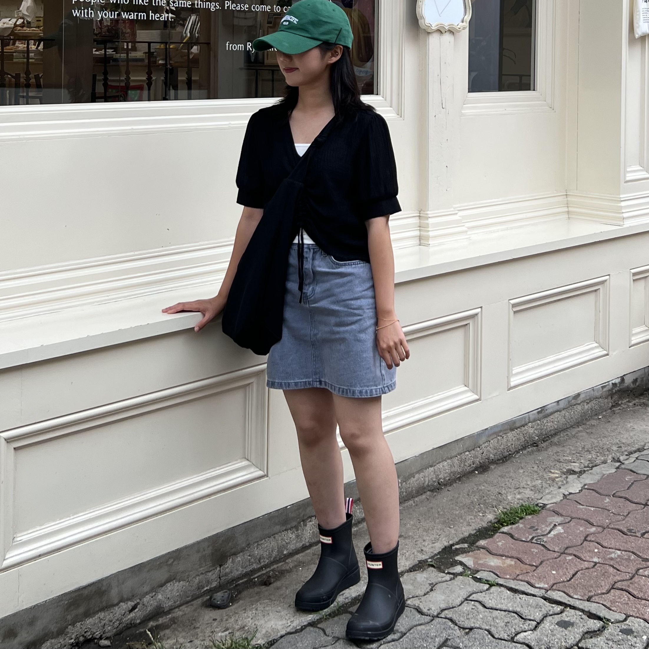 (W) Hunter Play Short Wellington Boots Arctic Moss 착용 스타일