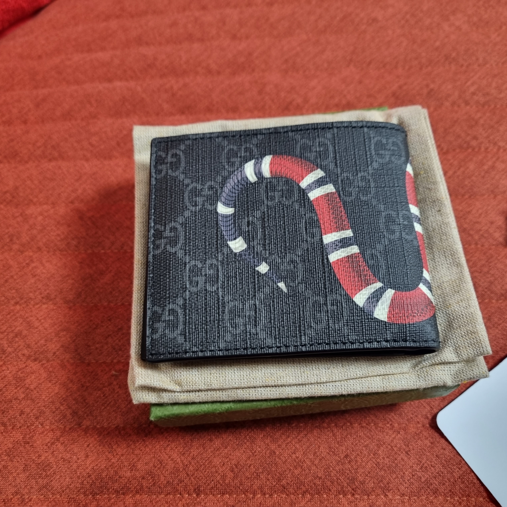 Gucci Kingsnake Print GG Supreme Wallet Black 착용 스타일 - 1