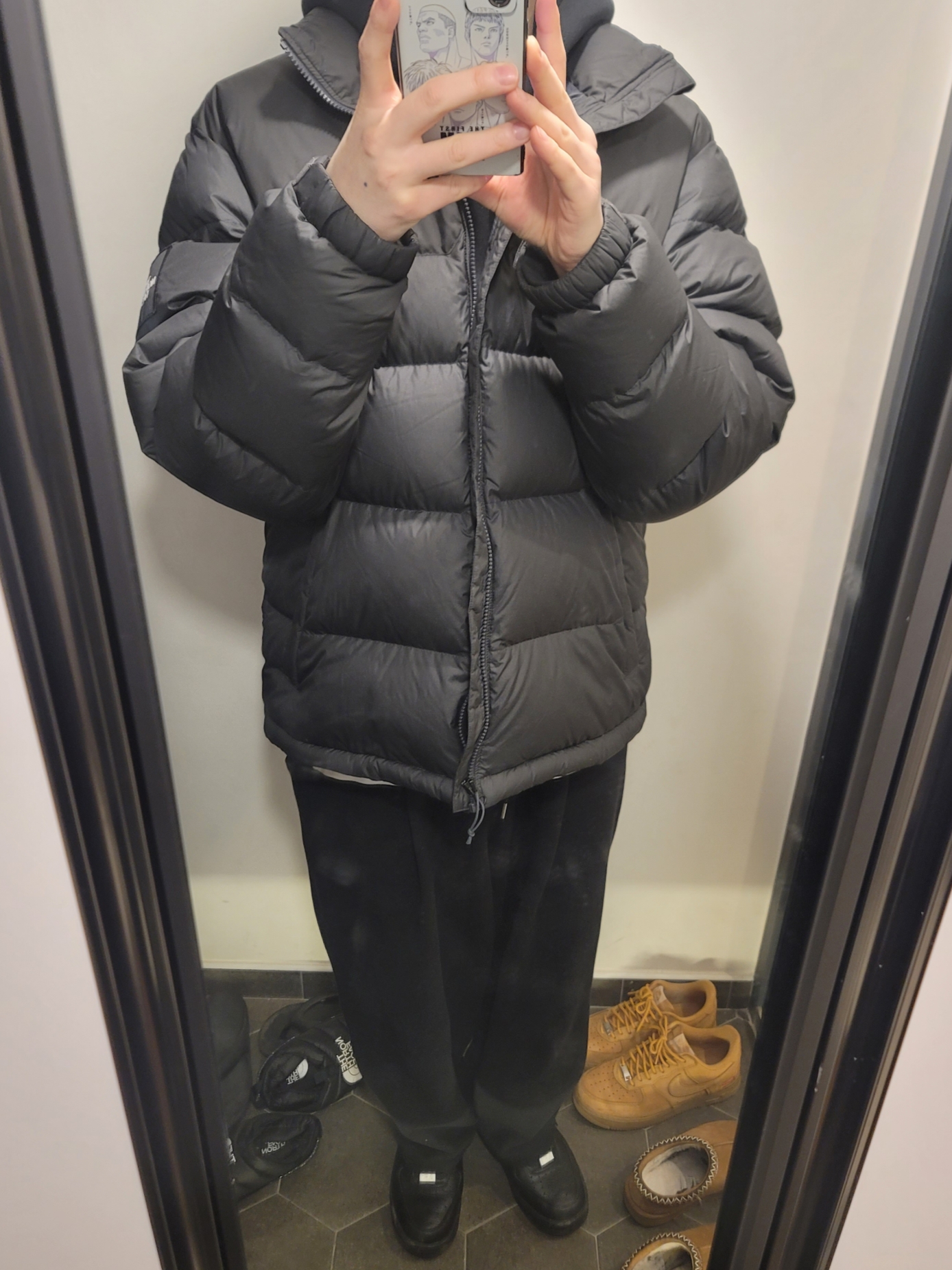 Nike x Ambush Air Force 1 Low SP Black, The North Face 1992 Nuptse Jacket Charcoal 착용 스타일