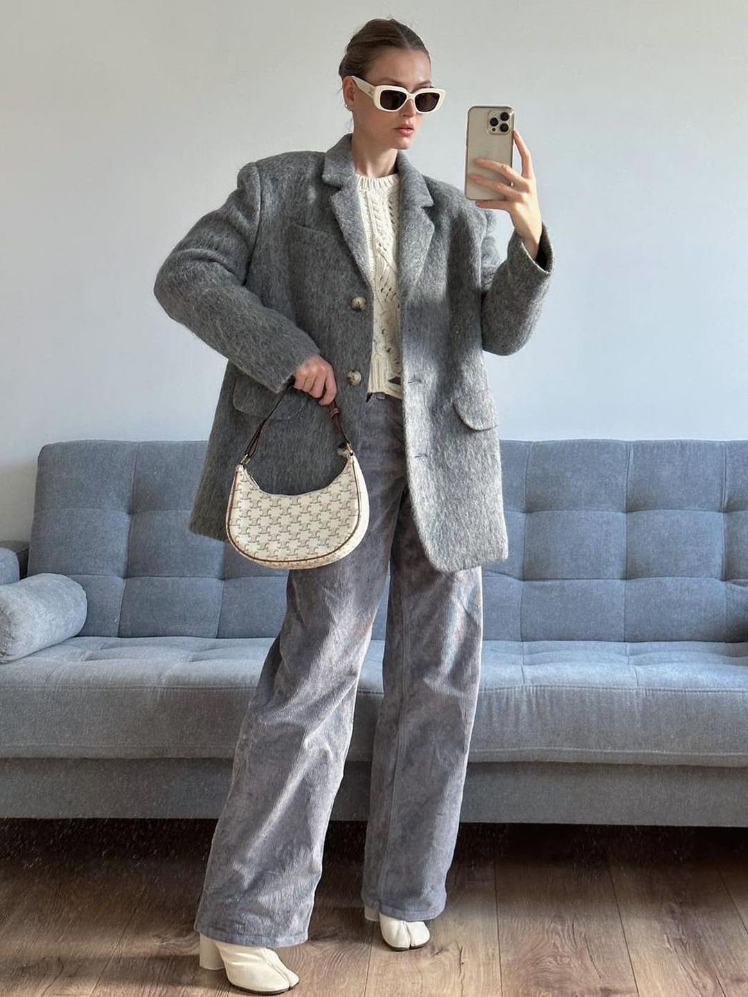 (W) COS Boxy Fit Double Faced Wool Jacket Grey 착용 스타일 - 5