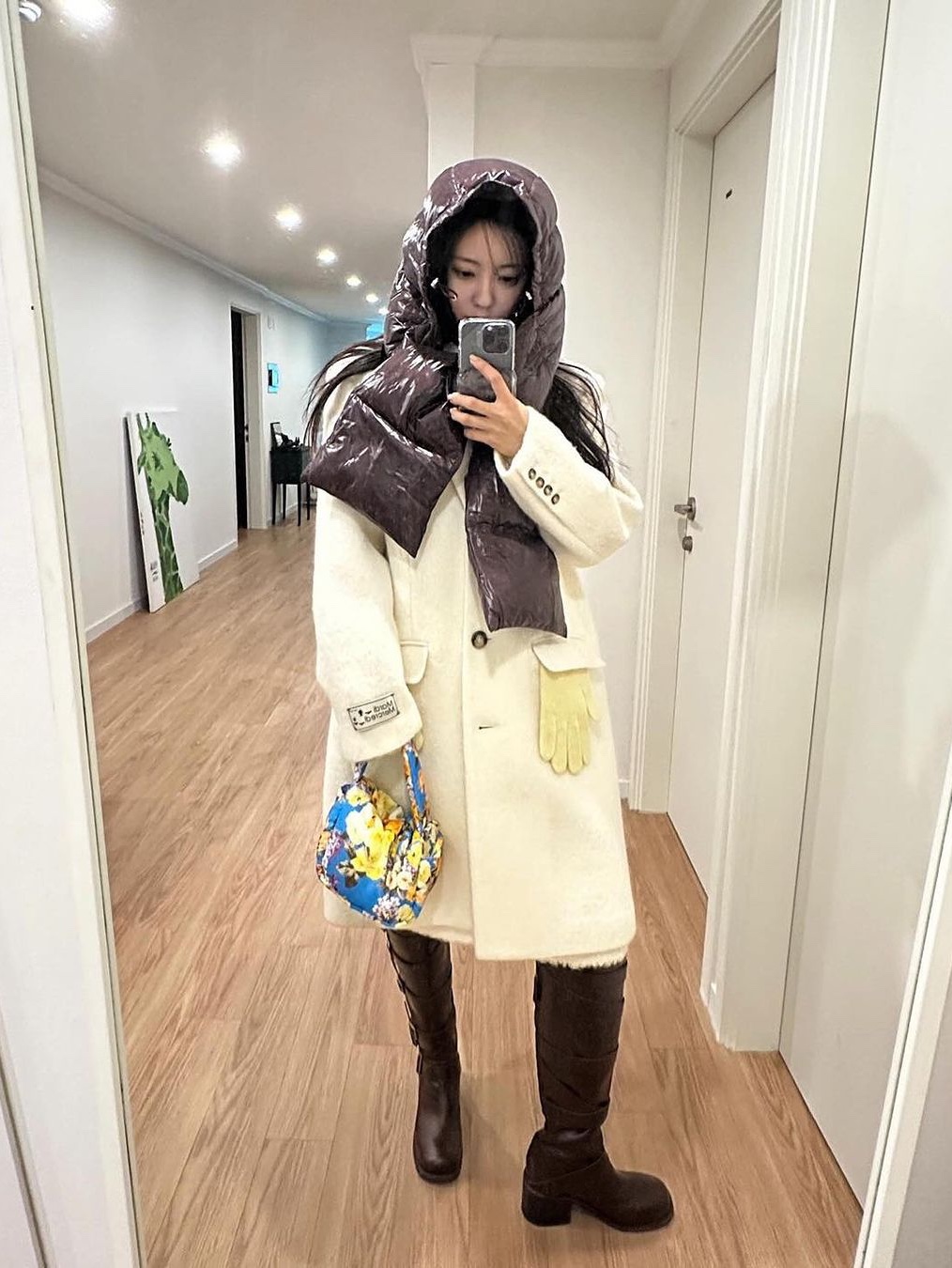 Jil Sander Quilted Down Muffler Beige, Jil Sander Down Muffler Beige 착용 스타일 - 5