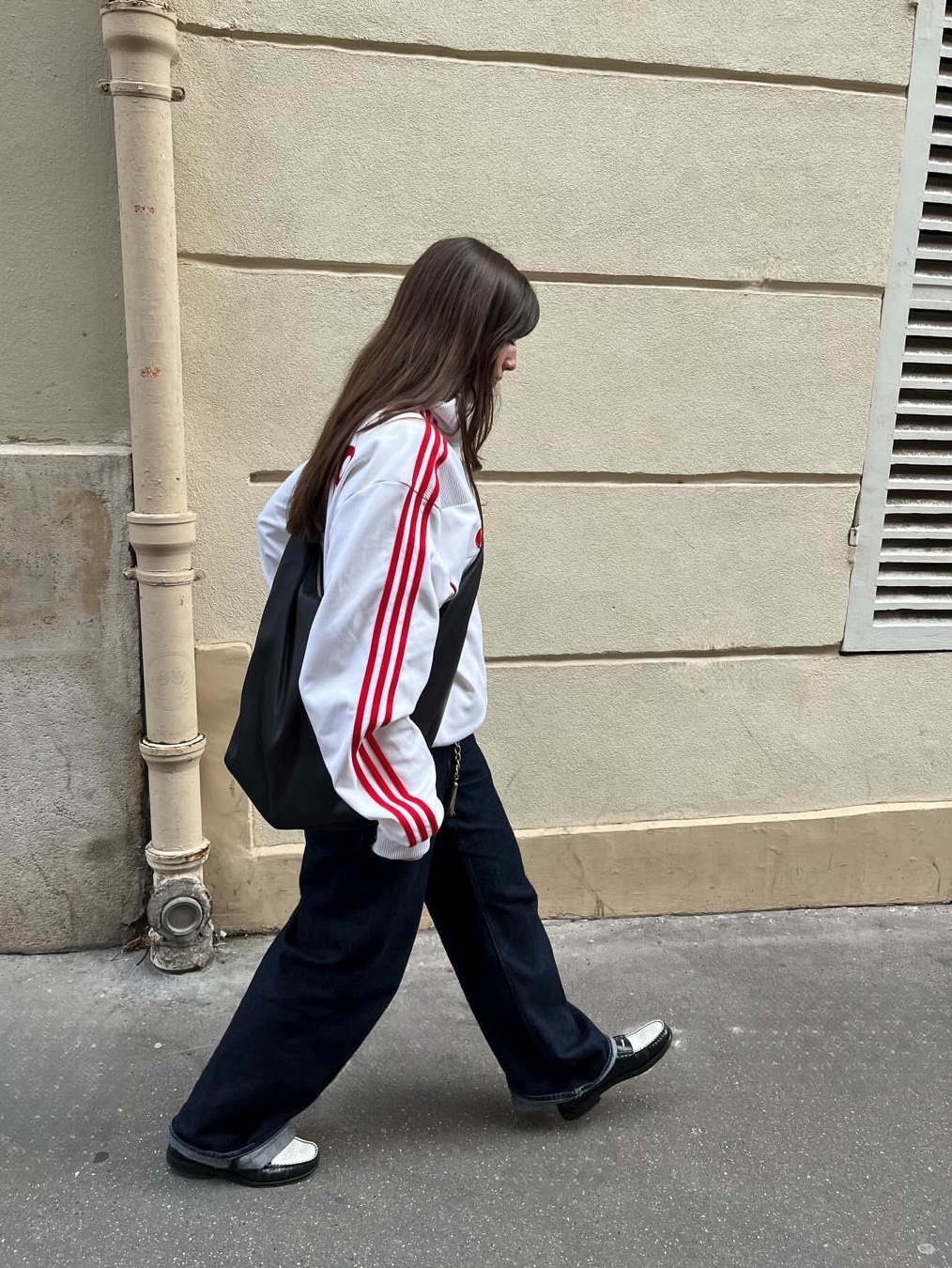 (W) Adidas Adicolor Classic Firebird Track Top Black - KR Sizing, (W) Adidas x Sporty & Rich Half-Zip Track Jacket Cream White - KR Sizing 착용 스타일 - 3