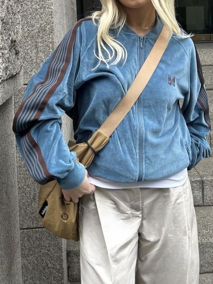 Needles R.C. Track Jacket Velour Blue Grey 착용 스타일