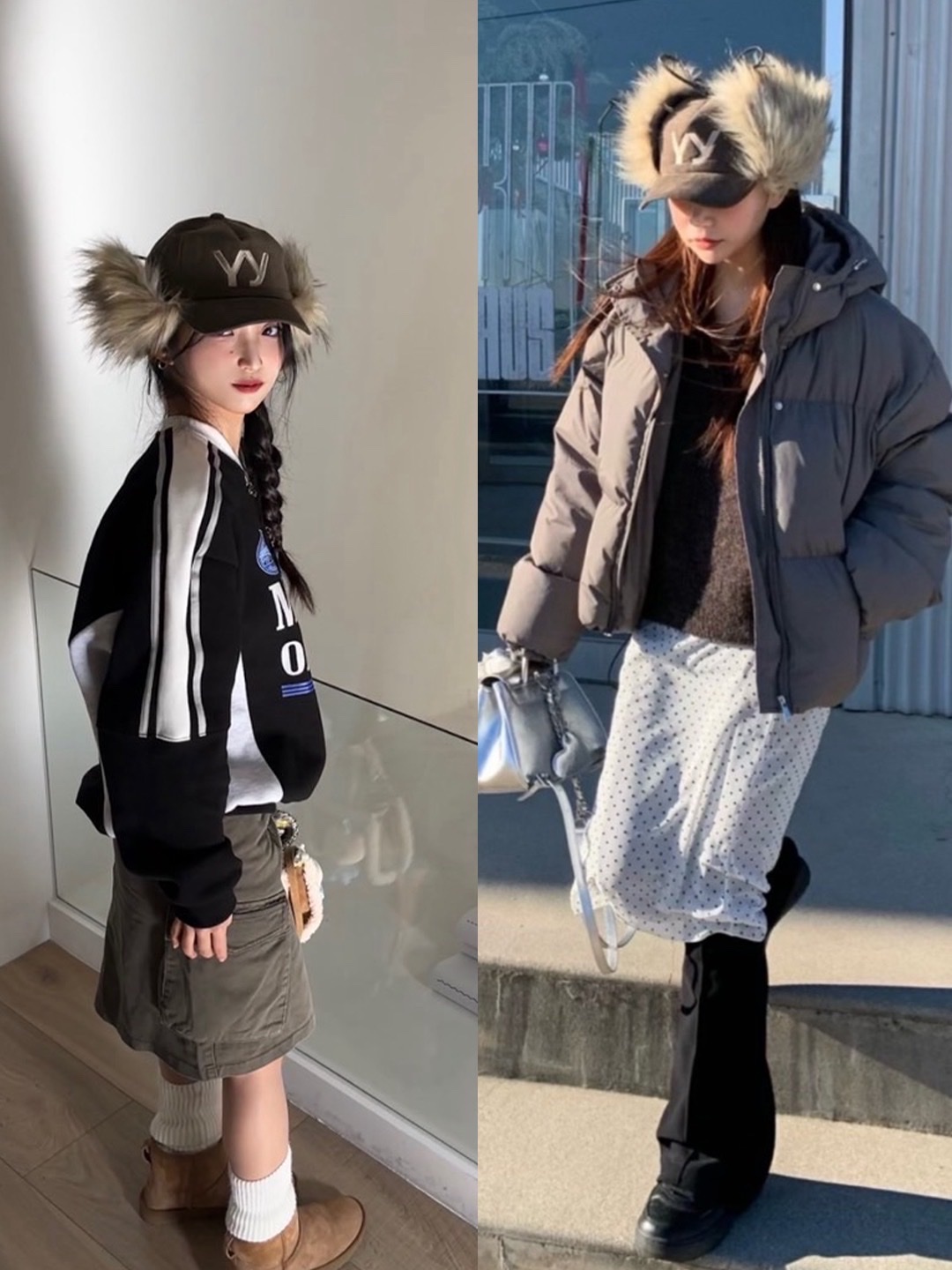 (W) 어그 클래식 미니 2 부츠 체스트넛, 오픈 Yy 포우 퍼 코듀로이 이어플랩 캡 카키 착용 스타일 - 2