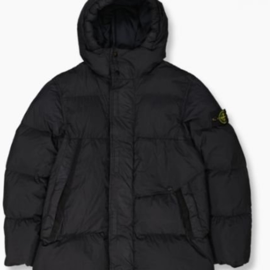 Stone Island 70123 Crinkle Reps Hooded Long Down Jacket Black - 22FW 착용 스타일