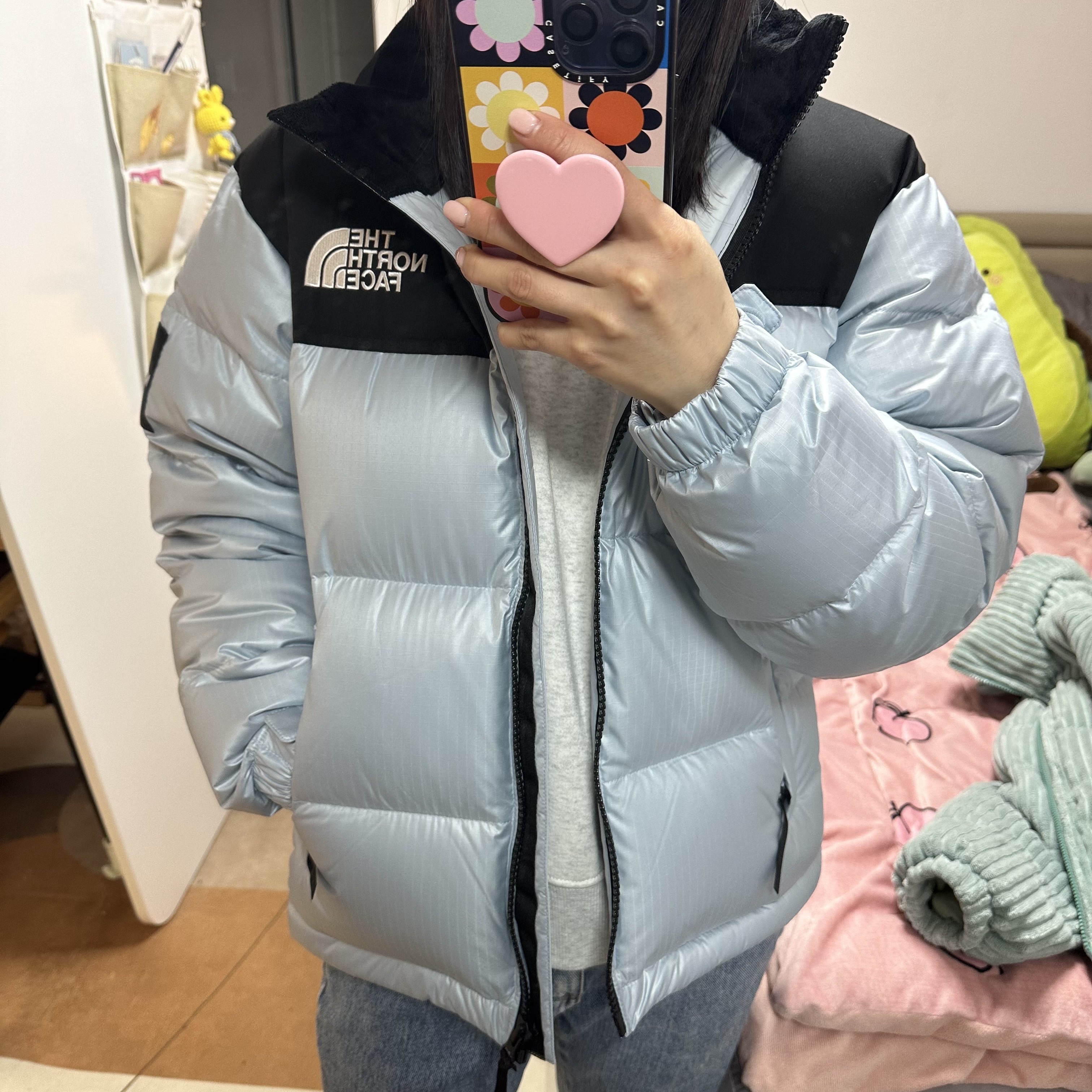 The North Face White Label Novelty Nuptse Down Jacket Sky Blue 착용 스타일 - 1