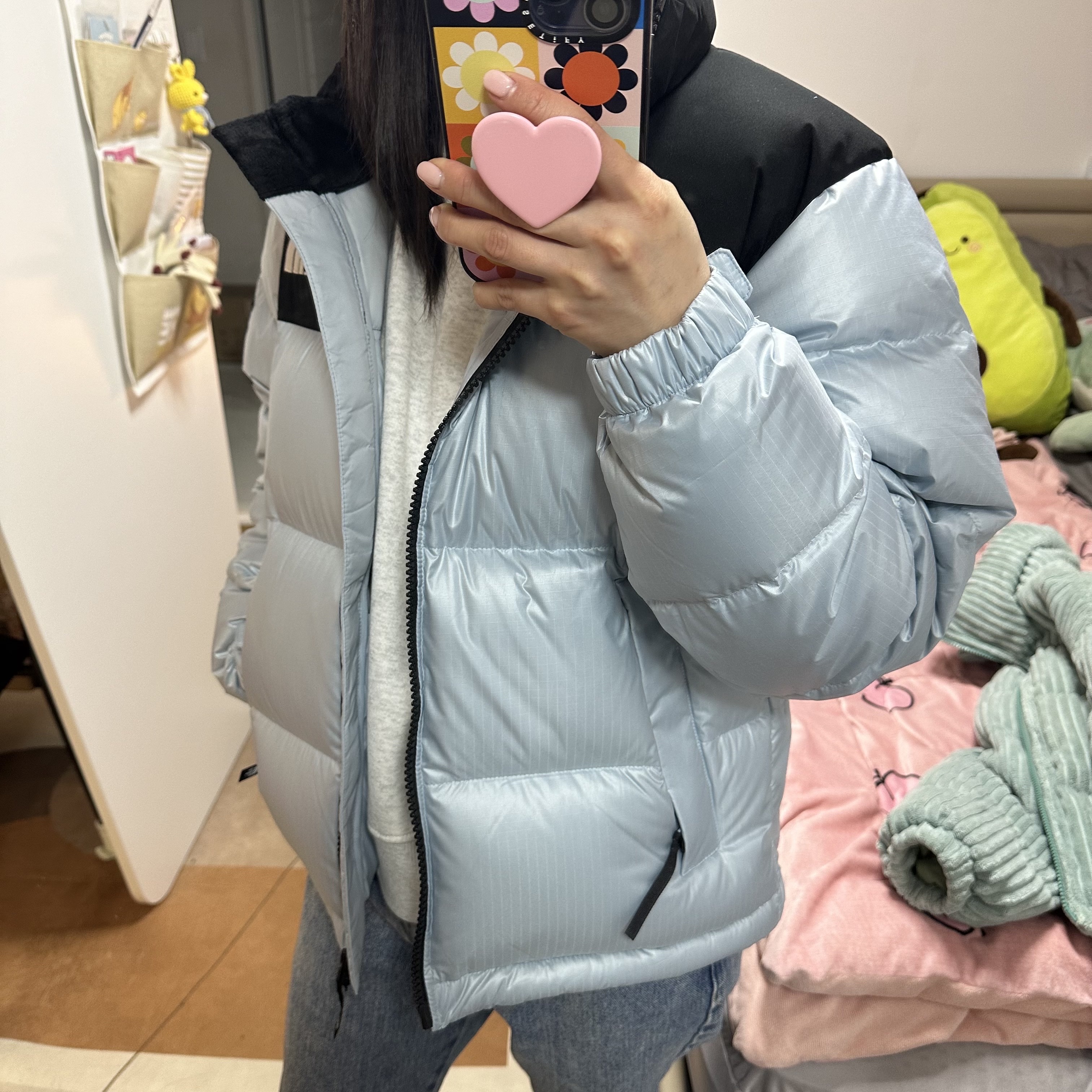 The North Face White Label Novelty Nuptse Down Jacket Sky Blue 착용 스타일 - 3