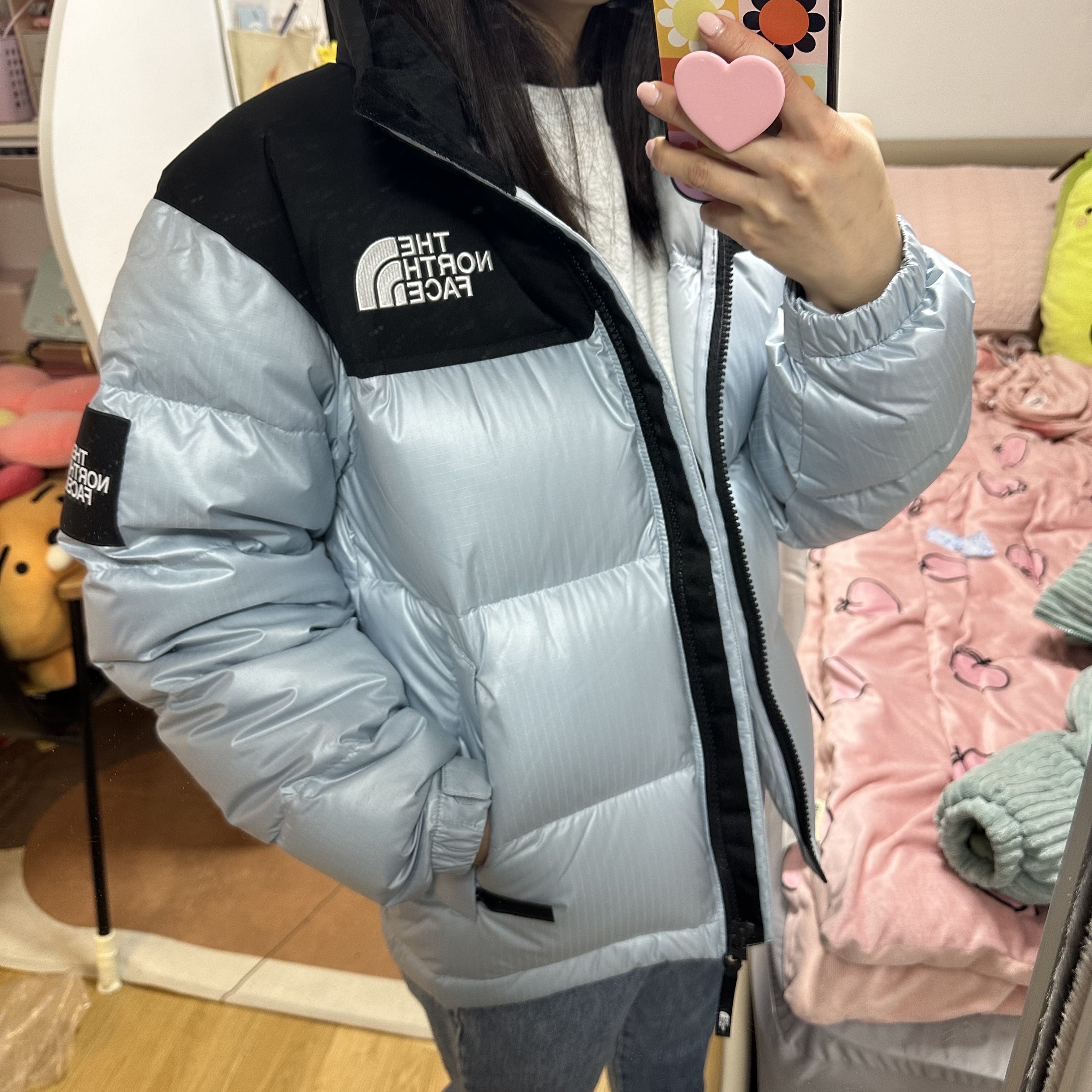 The North Face White Label Novelty Nuptse Down Jacket Sky Blue 착용 스타일 - 2