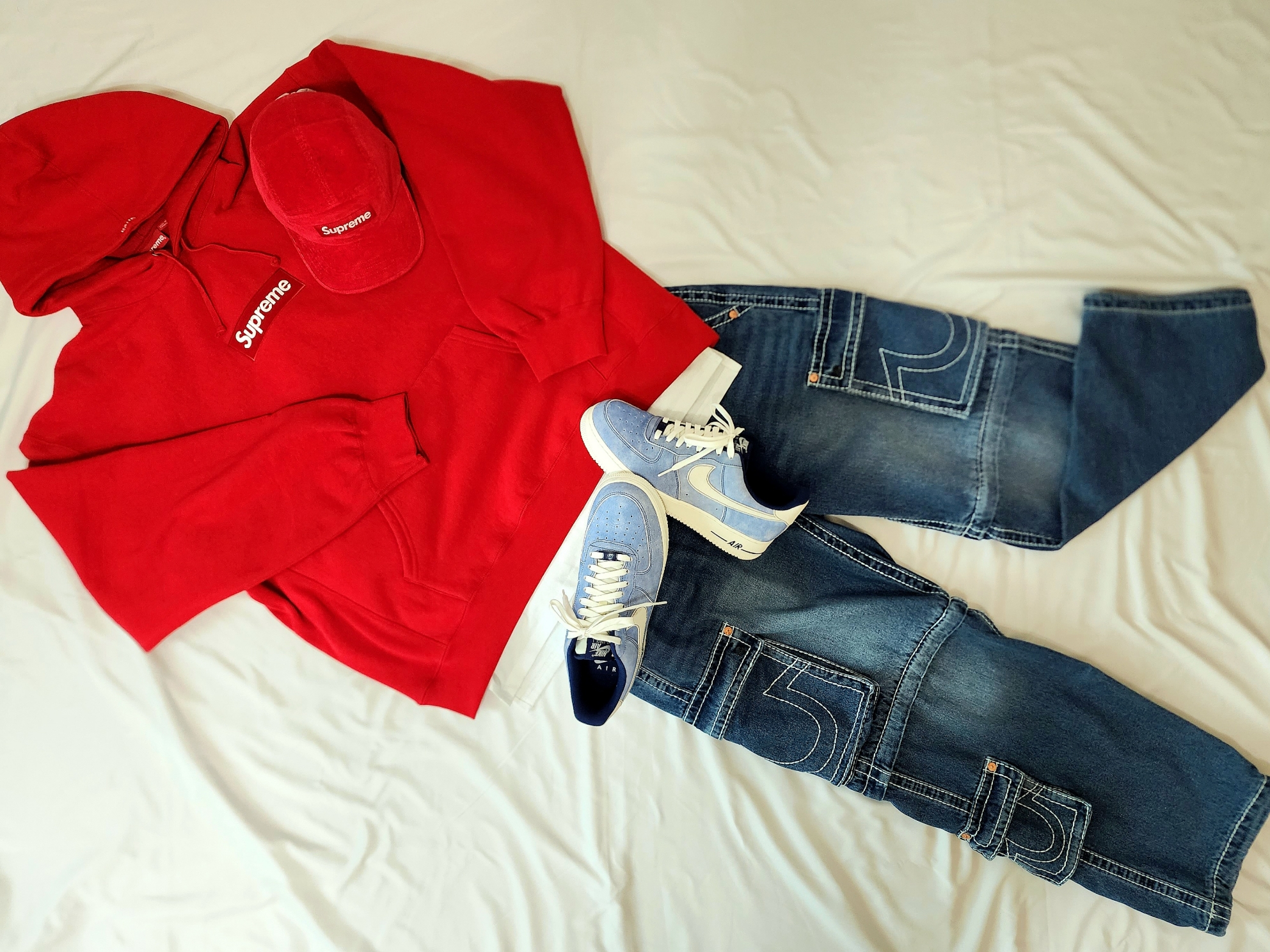 Supreme Box Logo Hooded Sweatshirt Red - 23FW, Supreme Corduroy Camp Cap Red - 23FW μ°©μ© μ€νμΌ - 4