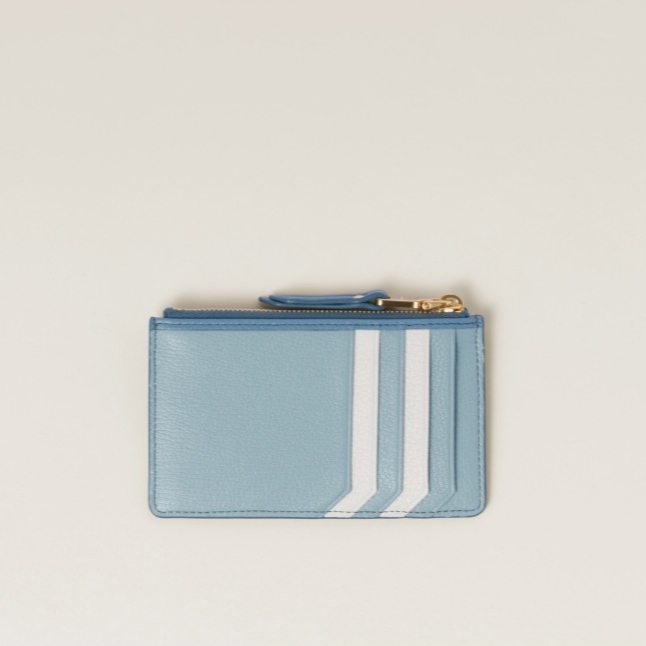 Miu Miu Madras Leather Envelope Wallet Astral Blue 착용 스타일 - 2