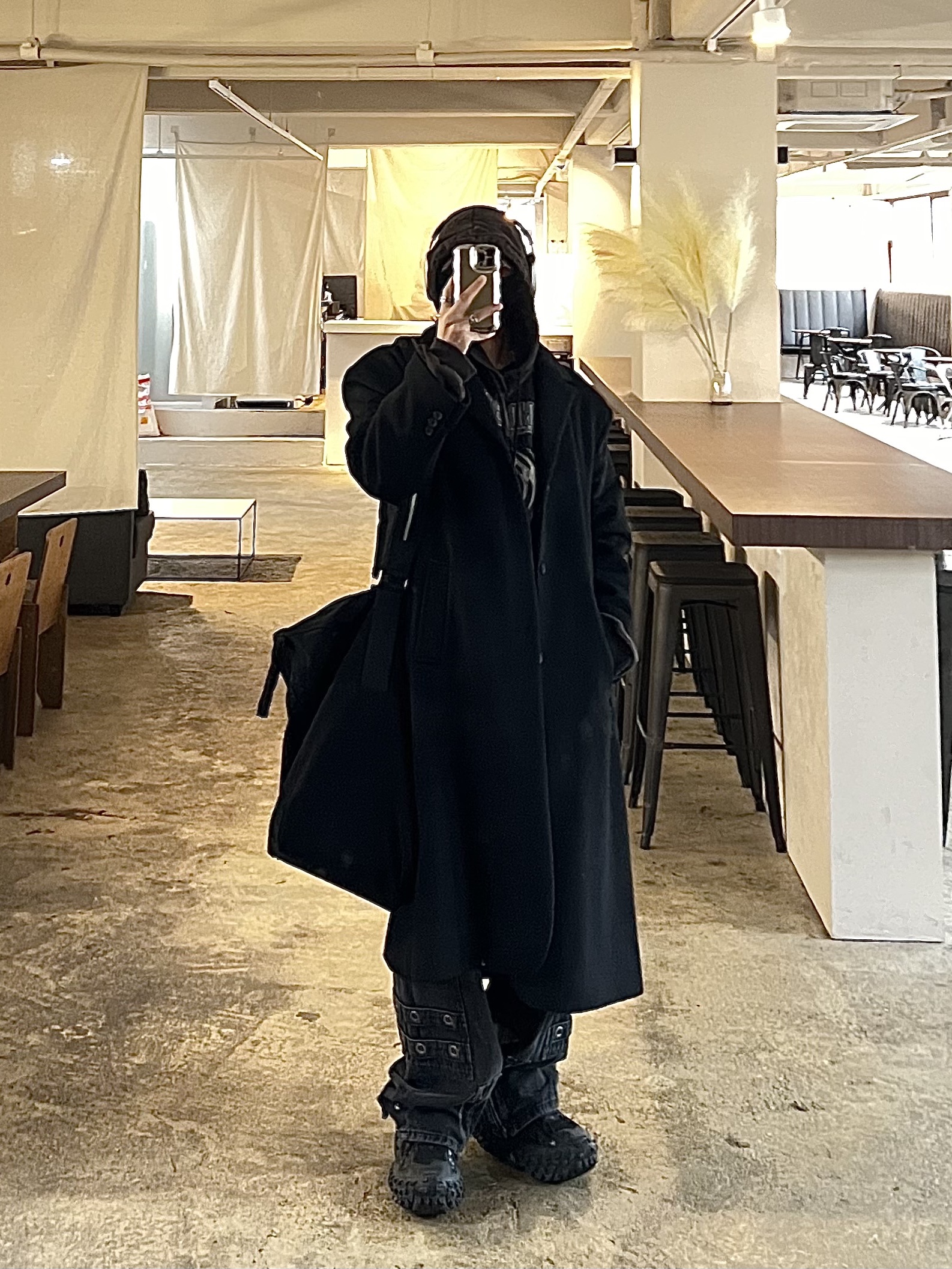 Project G/R Mind Slaughter Vintage Washeed Hoodie Black, Project G/R Flight Denim Pants Black 착용 스타일
