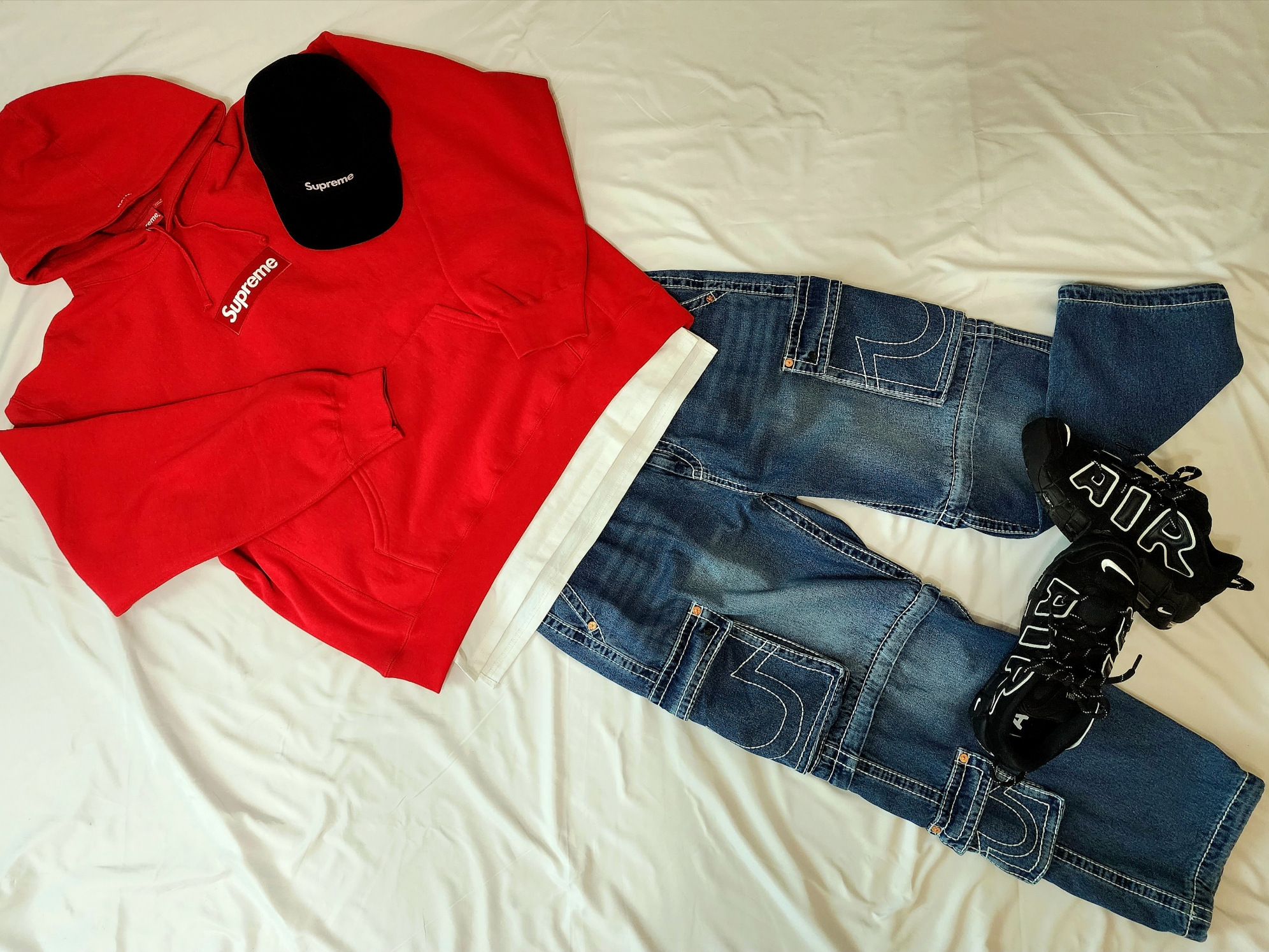 Supreme Box Logo Hooded Sweatshirt Red - 23FW, Supreme Corduroy Camp Cap Red - 23FW μ°©μ© μ€νμΌ - 2