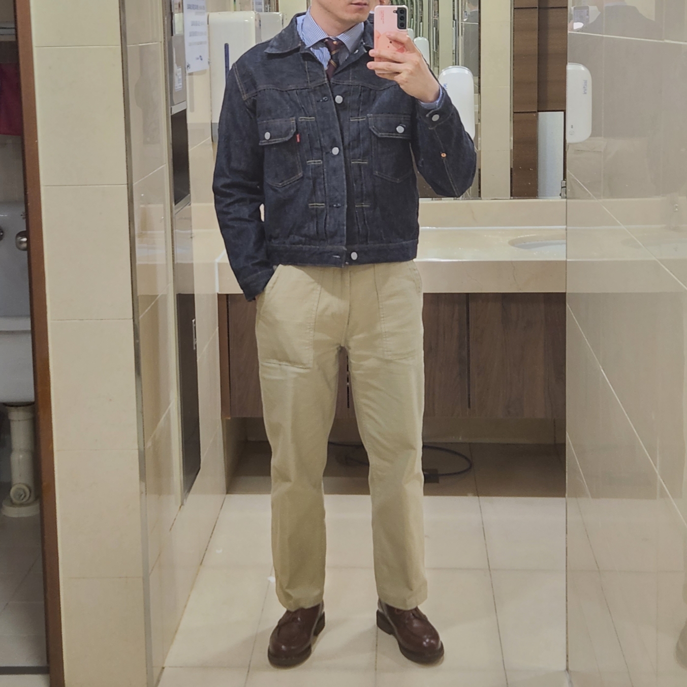 Paraboot Chambord Tex Lisse Marron, Levi's LVC 1953 TYPE II Jacket Rigid Indigo 착용 스타일
