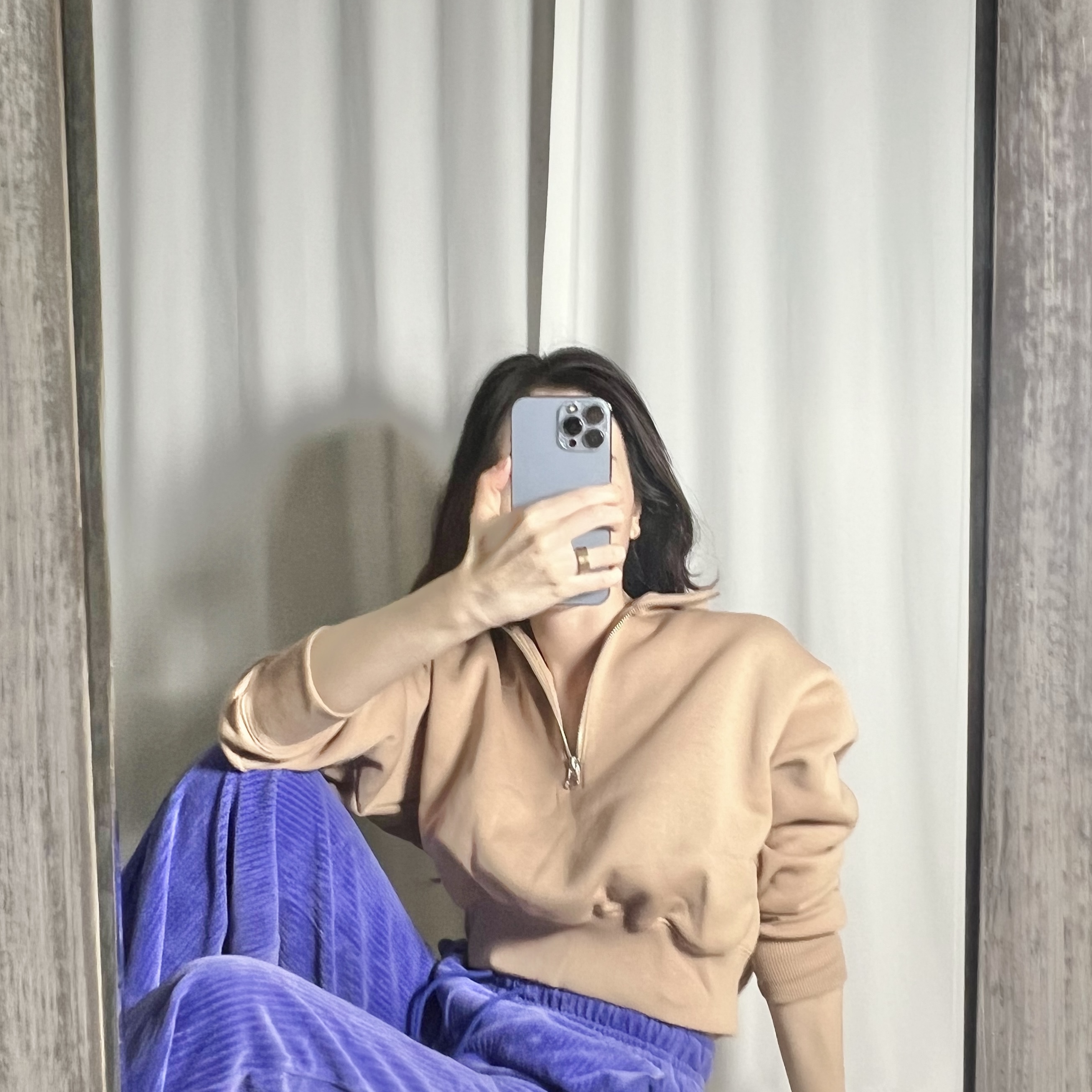 (W) Nike NSW Phoenix Fleece Half Zip Cropped Sweatshirt Hemp Sail - Asia 착용 스타일