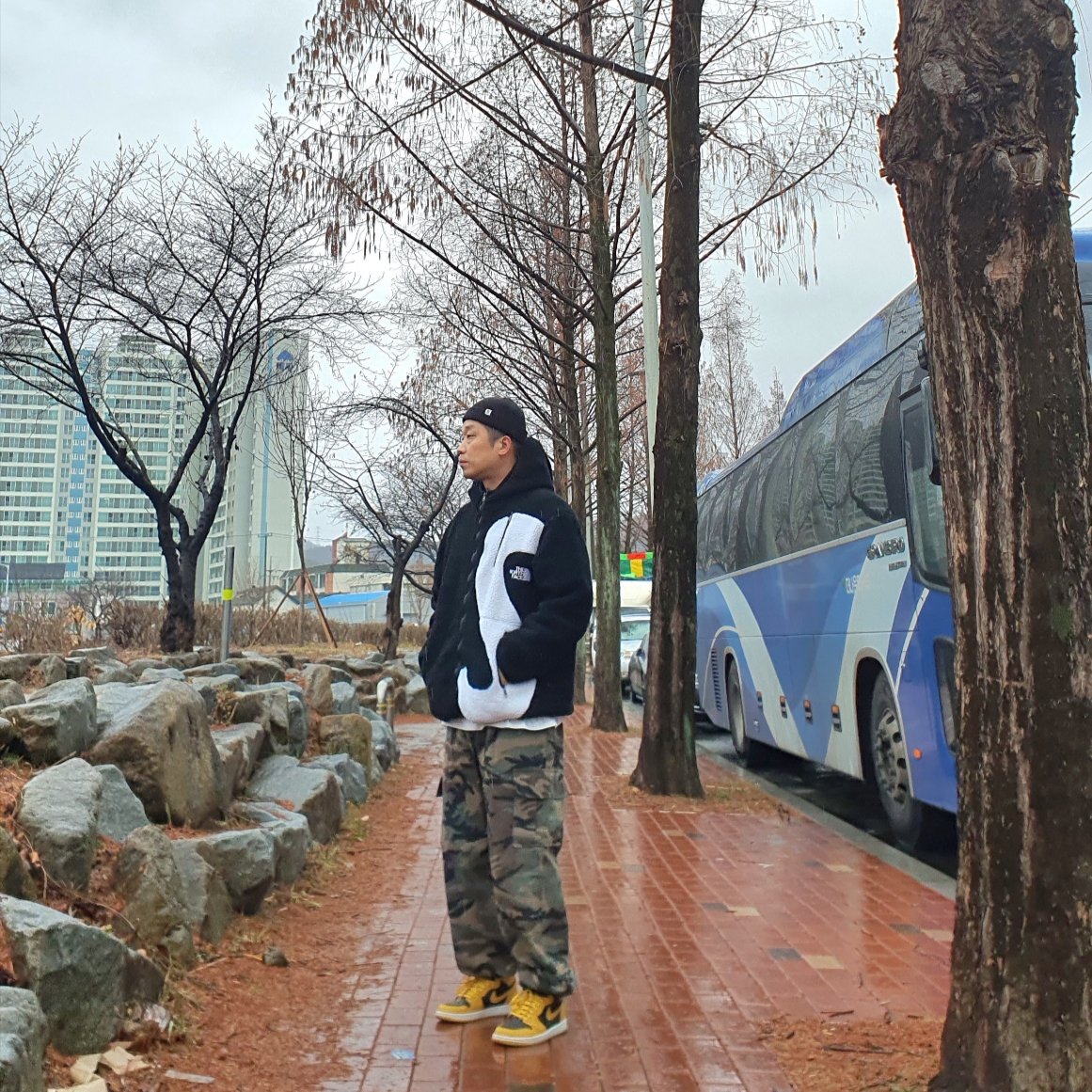 Jordan 1 Retro High OG Pollen, Supreme x The North Face S Logo Hooded Fleece Jacket Black - 20FW 착용 스타일 - 2