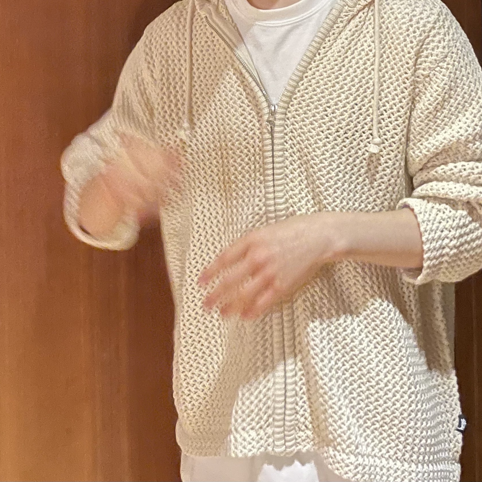 Stussy Mesh Zip Hoodie Natural 착용 스타일 - 2