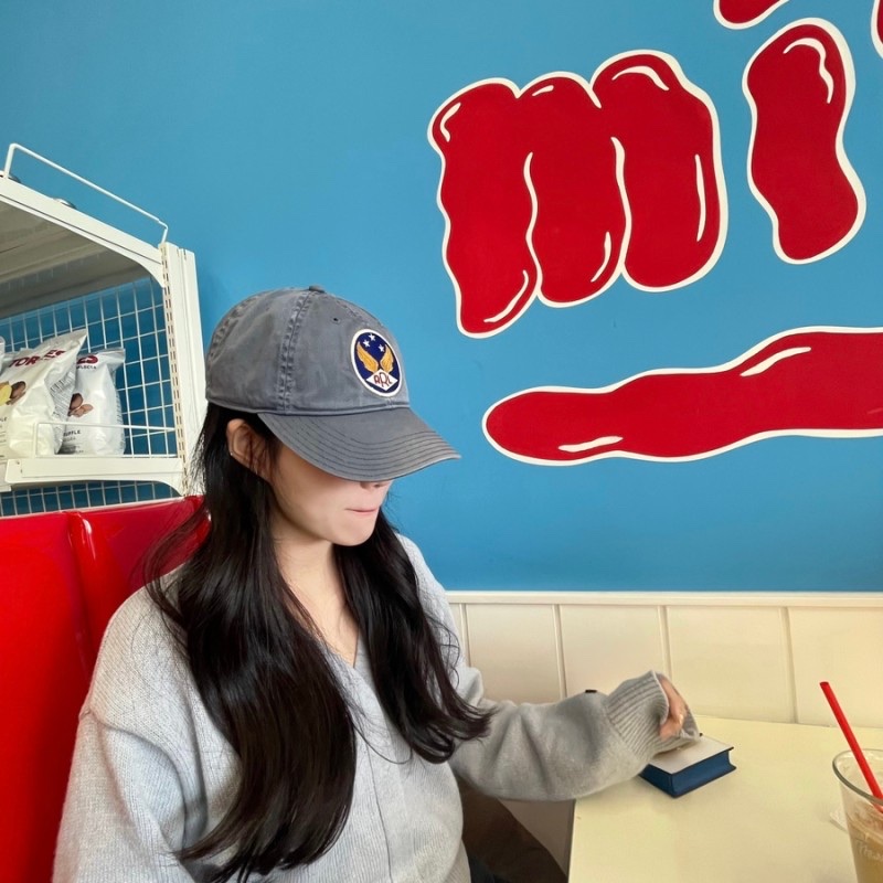 Double RL Garment Dyeing Twill Ball Cap Blue 착용 스타일 - 4