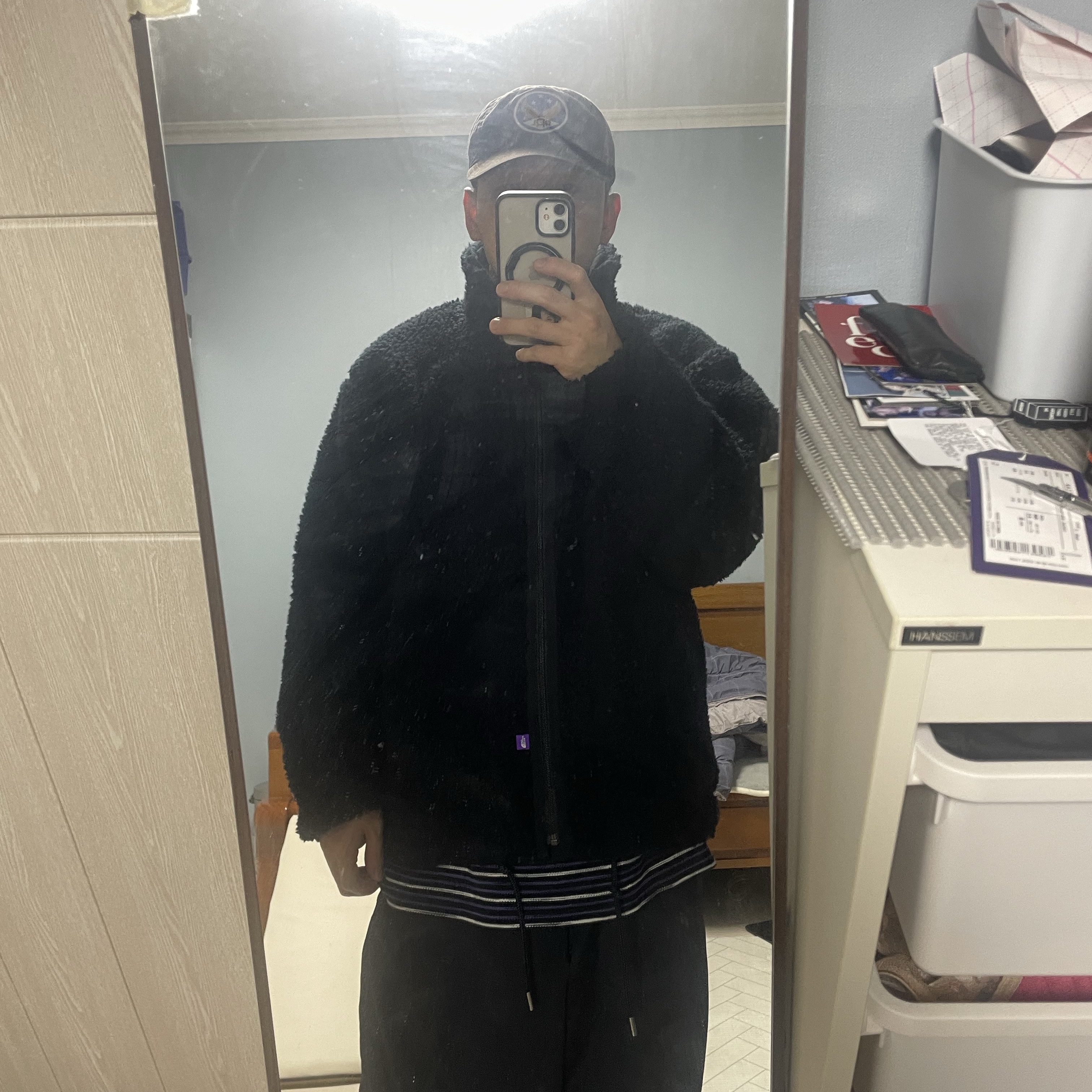 The North Face Purple Label Wool Boa Field Reversible Jacket Black 착용 스타일