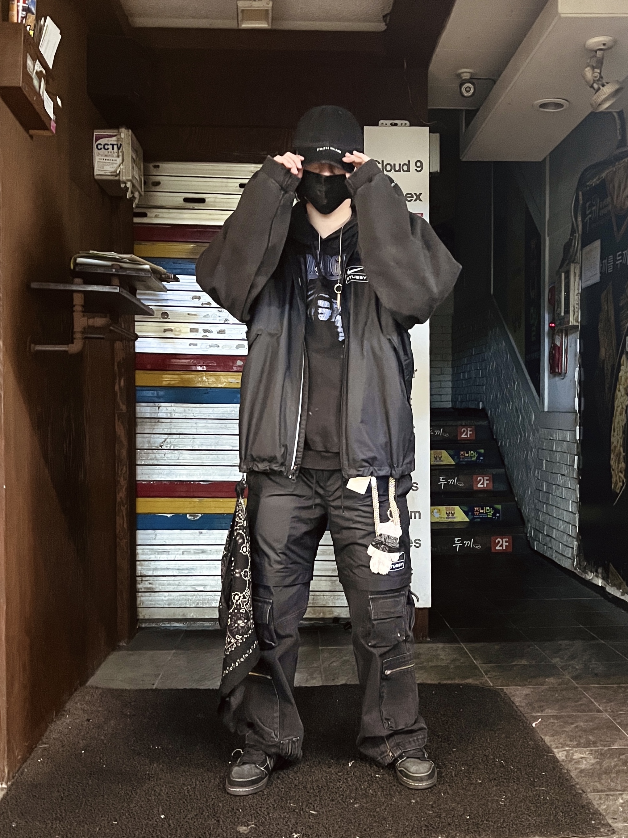 Project G/R Distressed Filth Club Cap Washed Black, Project G/R Mind Slaughter Vintage Washeed Hoodie Black 착용 스타일 - 3