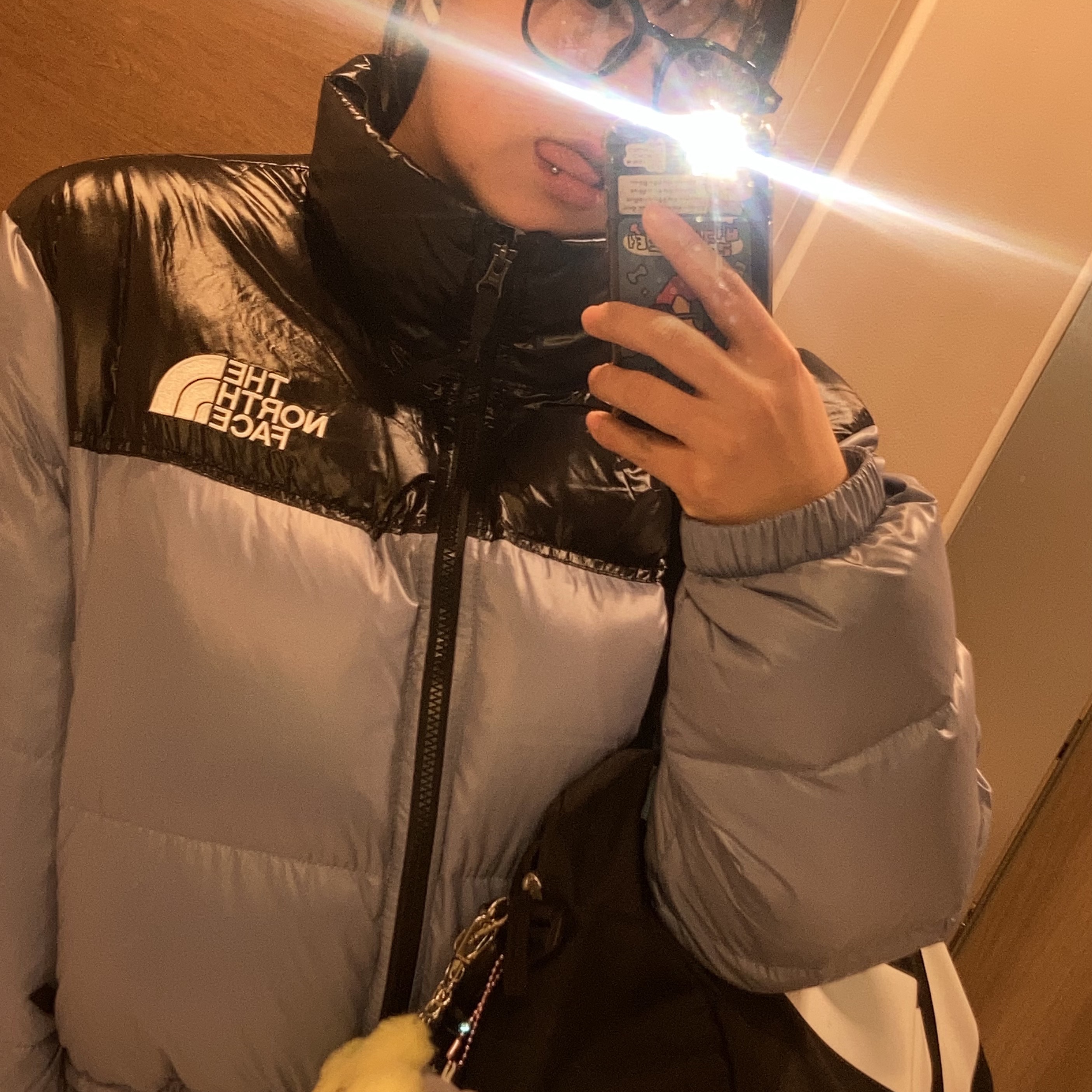 (W) The North Face Nuptse Short Jacket Folk Blue 착용 스타일 - 2