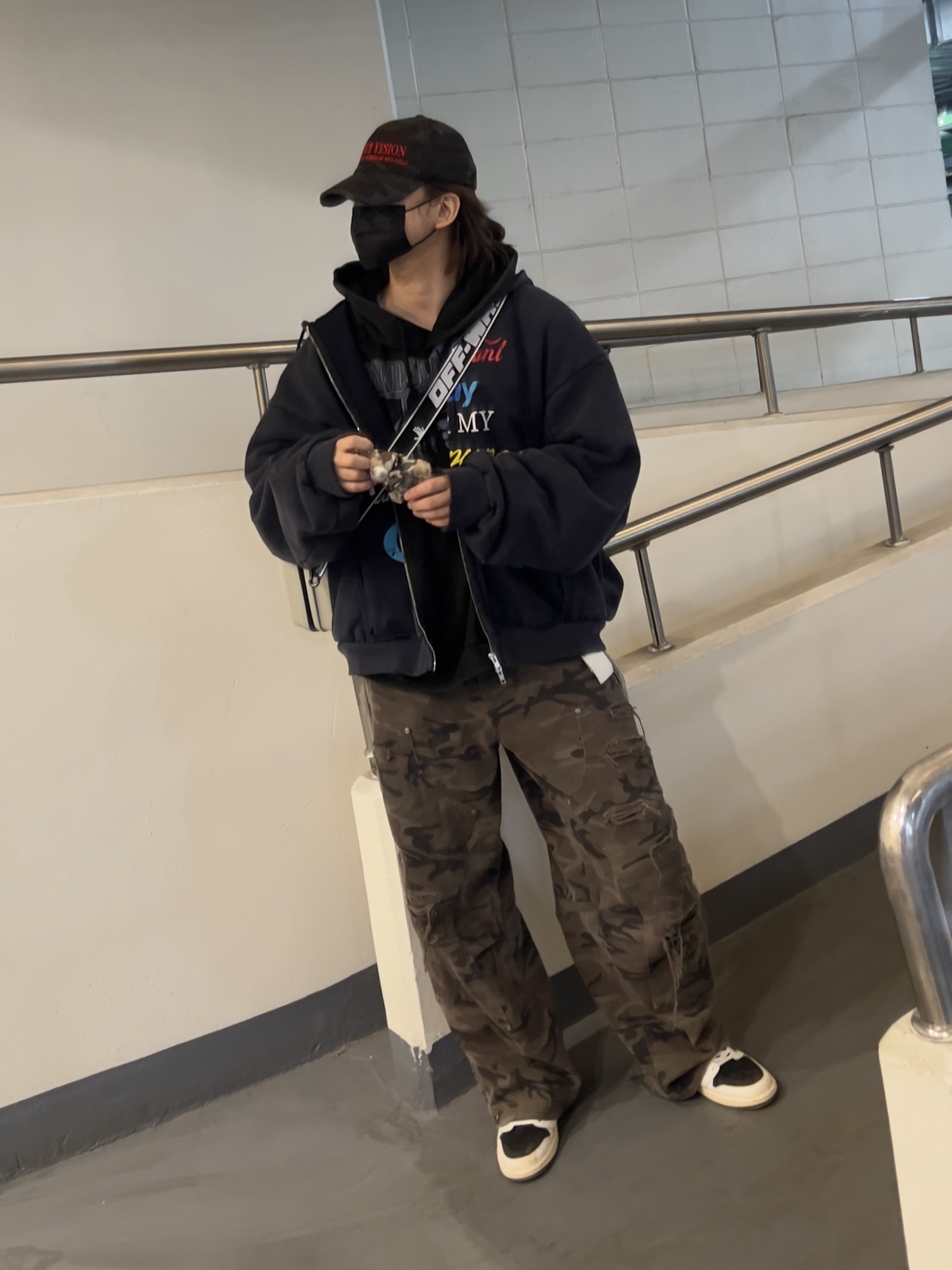 Etce New Vision Camo Cap Night Jungle, Project G/R Happiness Zip Hoodie Navy 착용 스타일 - 2