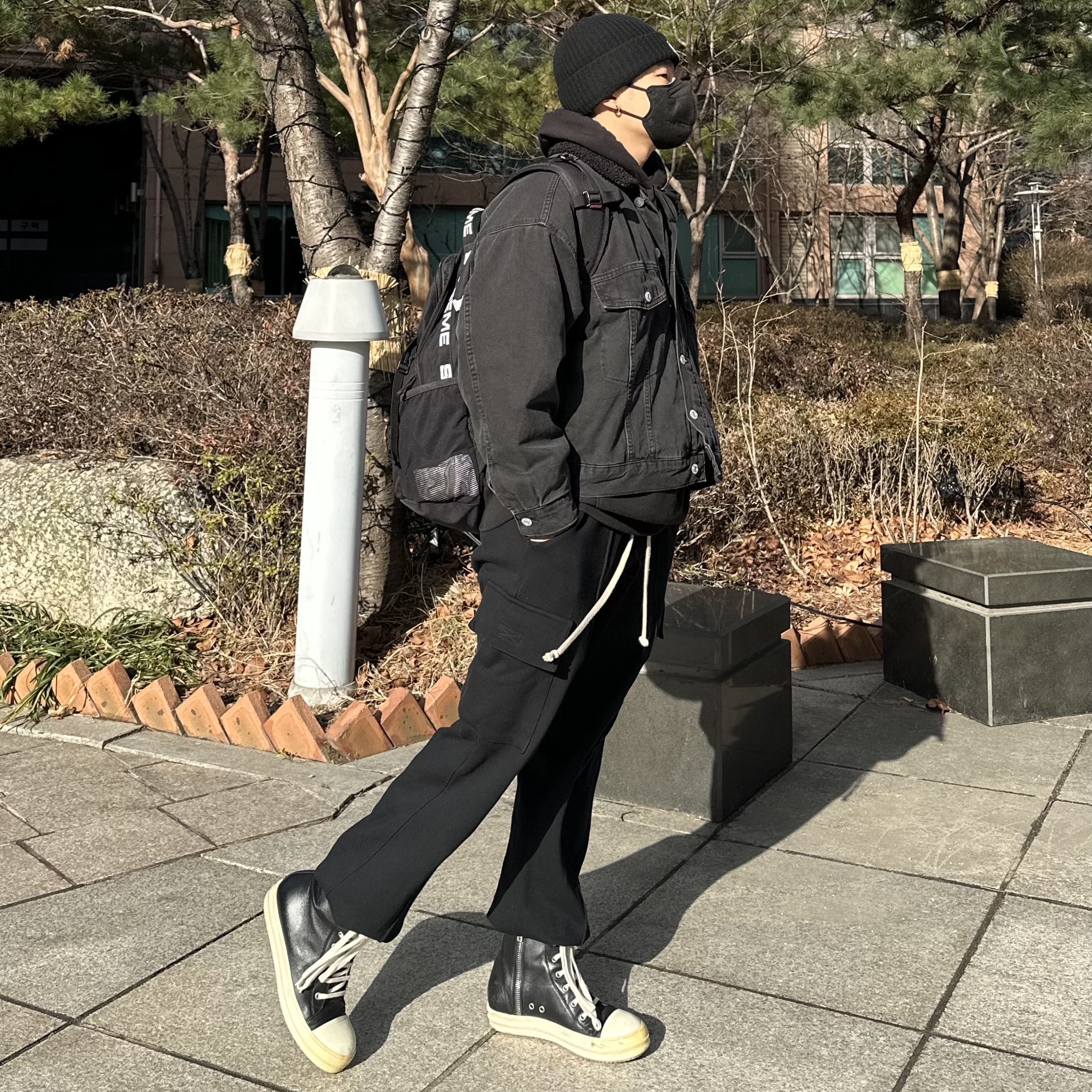 Rick Owens Drkshdw Cotton Zipper Sneakers Black Milk 착용 스타일 - 2