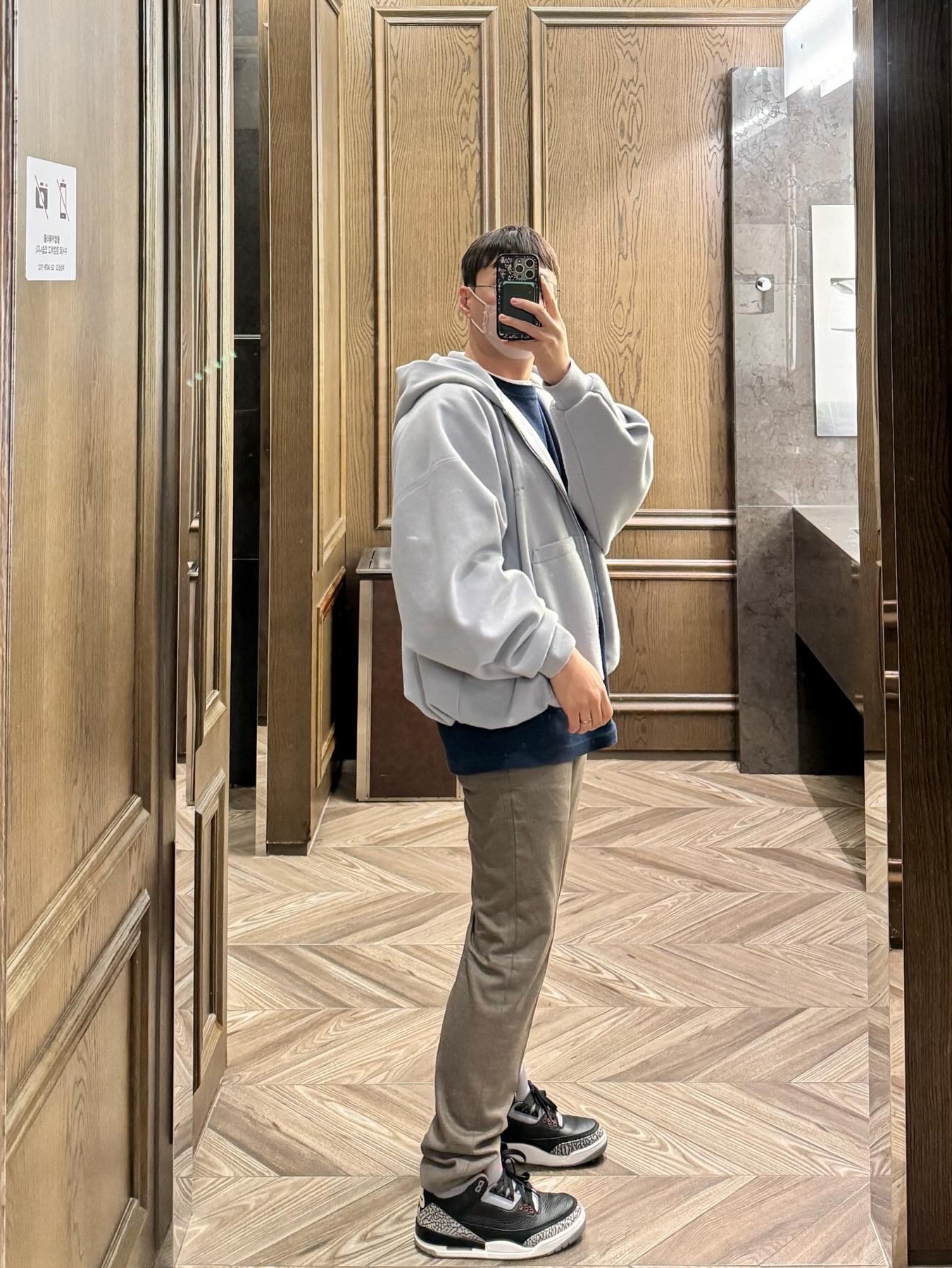 Wooyoungmi Overfit String Zip-up Hoodie Blue - 23FW, Jordan 3 Retro OG Black Cement 2018 착용 스타일 - 4