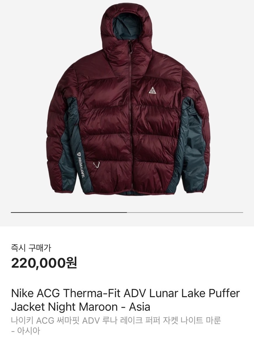 Nike NSW Club Primaloft Water-Repellent Puffer Vest Black - Asia, Nike ACG Therma-Fit ADV Lunar Lake Puffer Jacket Night Maroon - Asia 착용 스타일 - 2