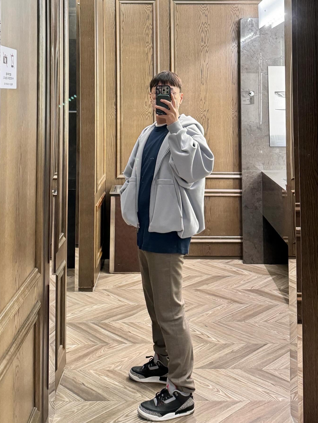 Wooyoungmi Overfit String Zip-up Hoodie Blue - 23FW, Jordan 3 Retro OG Black Cement 2018 착용 스타일 - 6