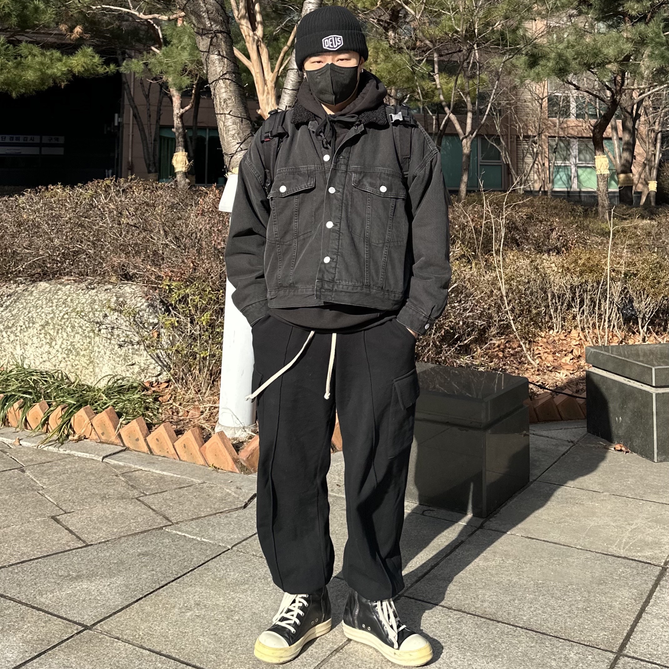 Rick Owens Drkshdw Cotton Zipper Sneakers Black Milk 착용 스타일 - 1