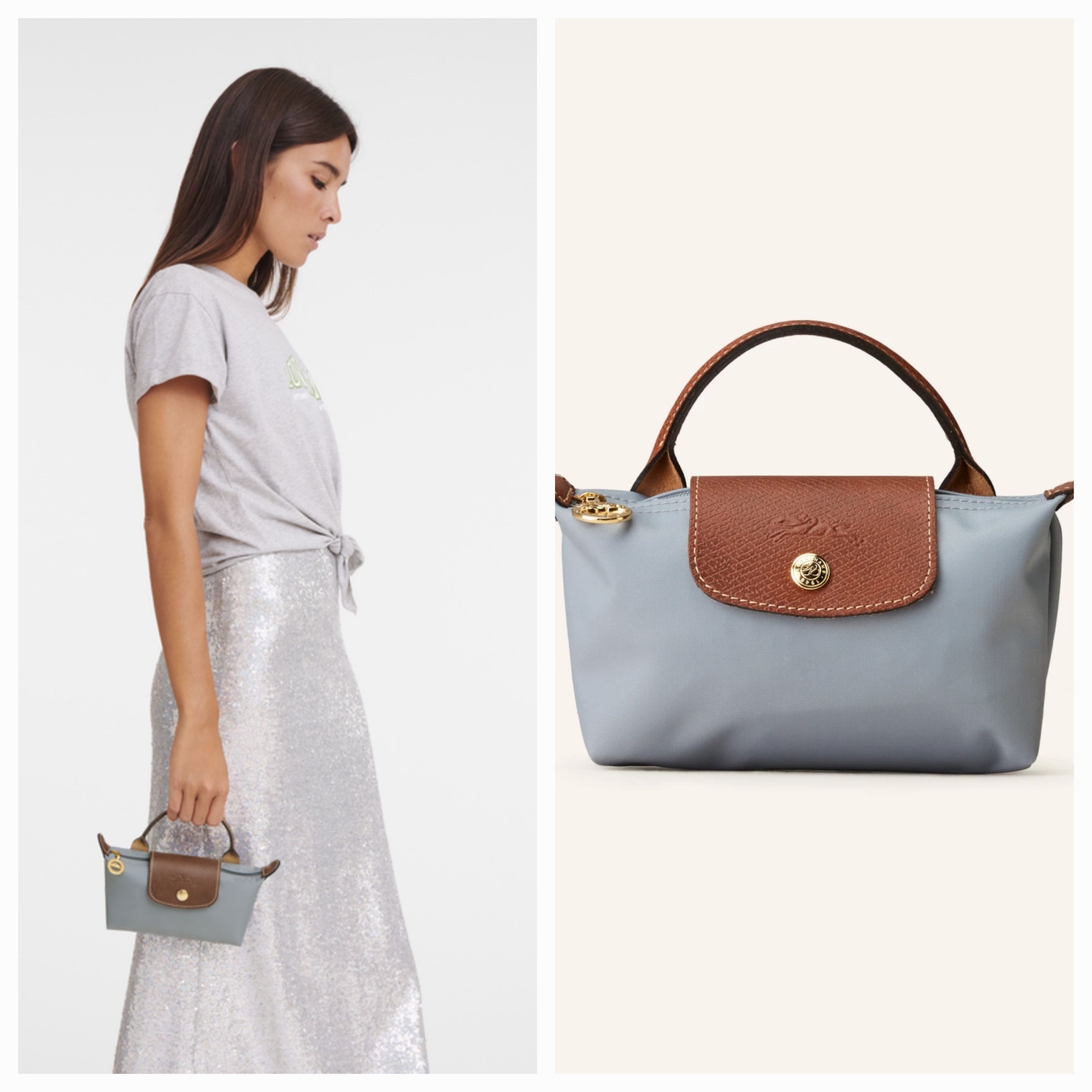 Longchamp Le Pliage Original Handle Pouch Steel 착용 스타일