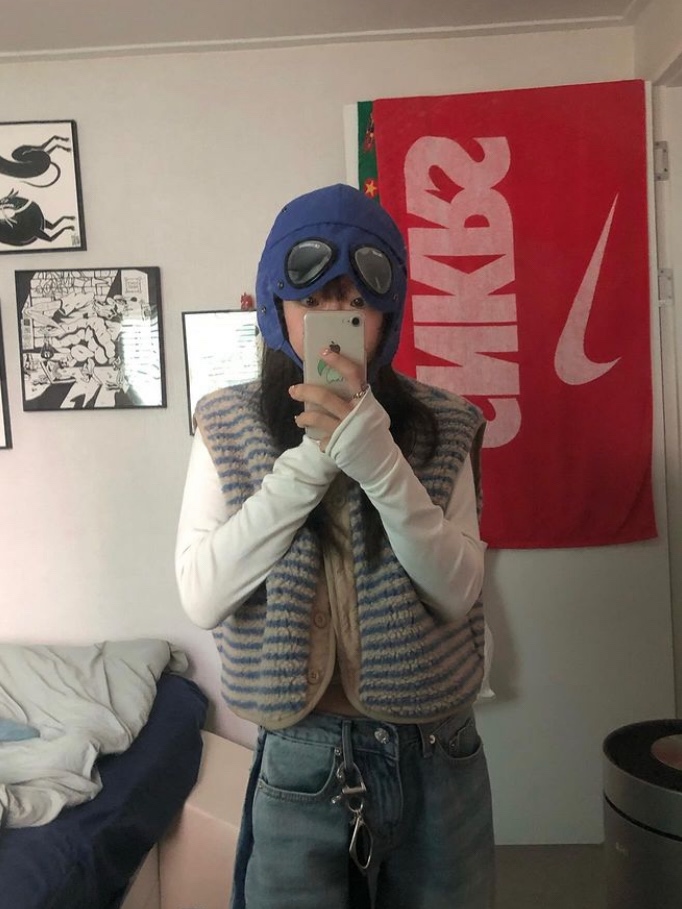 Palace x C.P. Company Goggle Ear Flap P-Cap Bright Cobalt - 23FW, Mischief Rhombus Keyring Black 착용 스타일
