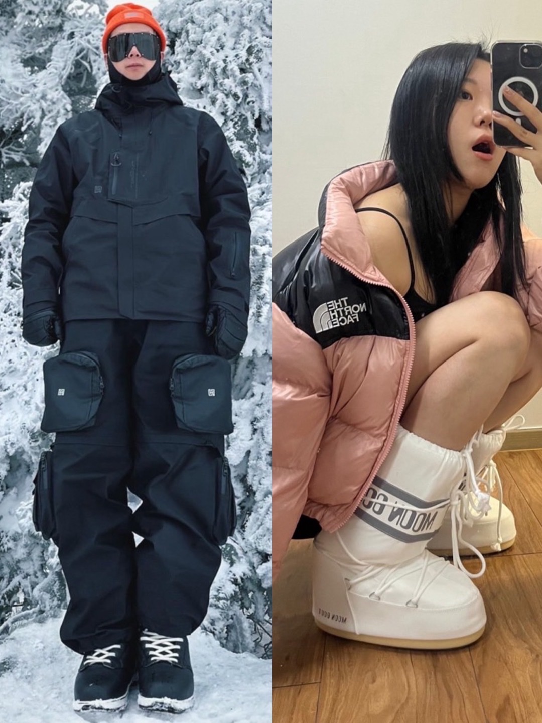 HRTM H114 Hexagon Poket 3L Jacket Black, (W) The North Face Nuptse Short Jacket Rose Tan 착용 스타일 - 2