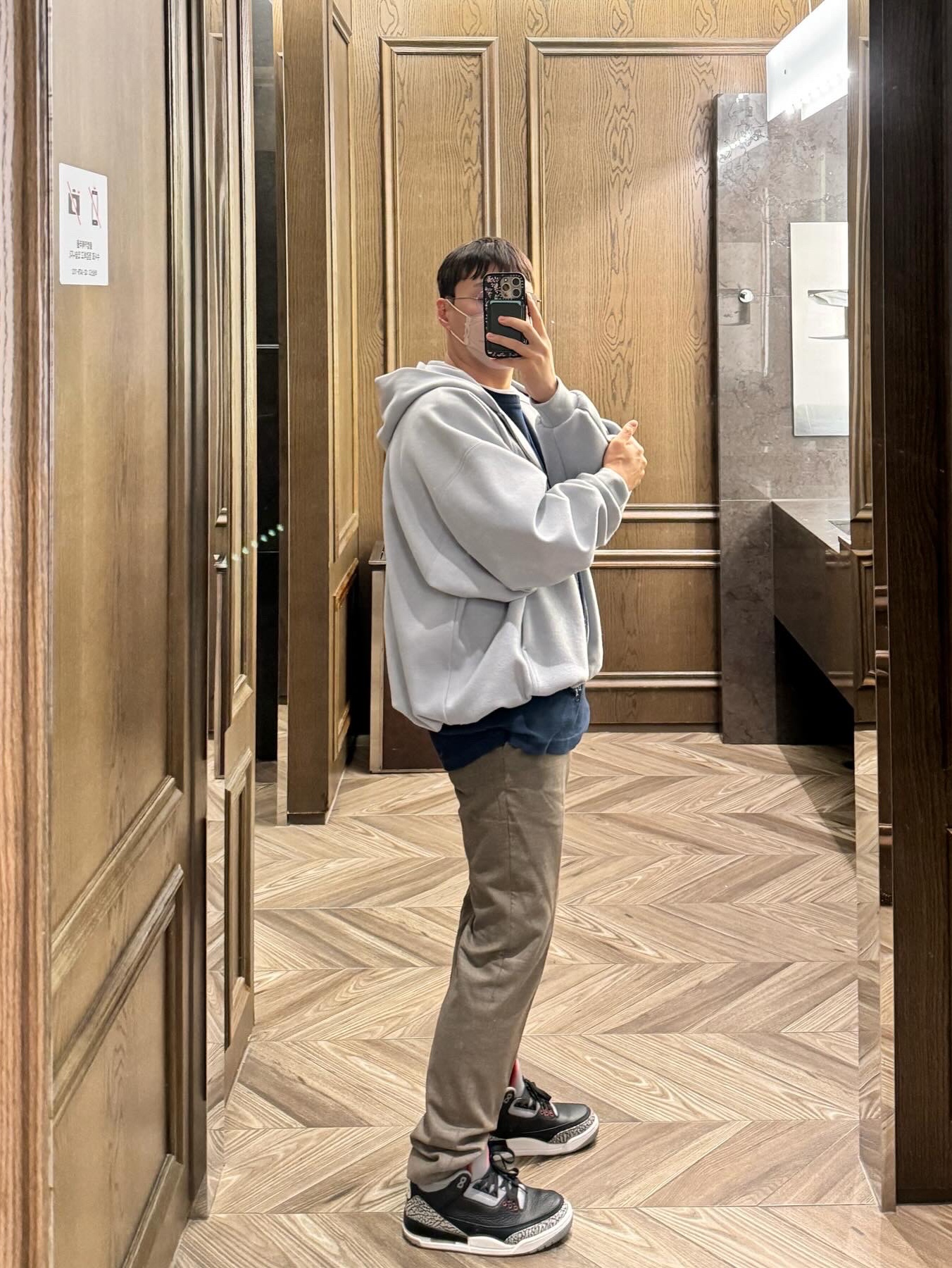 Wooyoungmi Overfit String Zip-up Hoodie Blue - 23FW, Jordan 3 Retro OG Black Cement 2018 착용 스타일 - 5