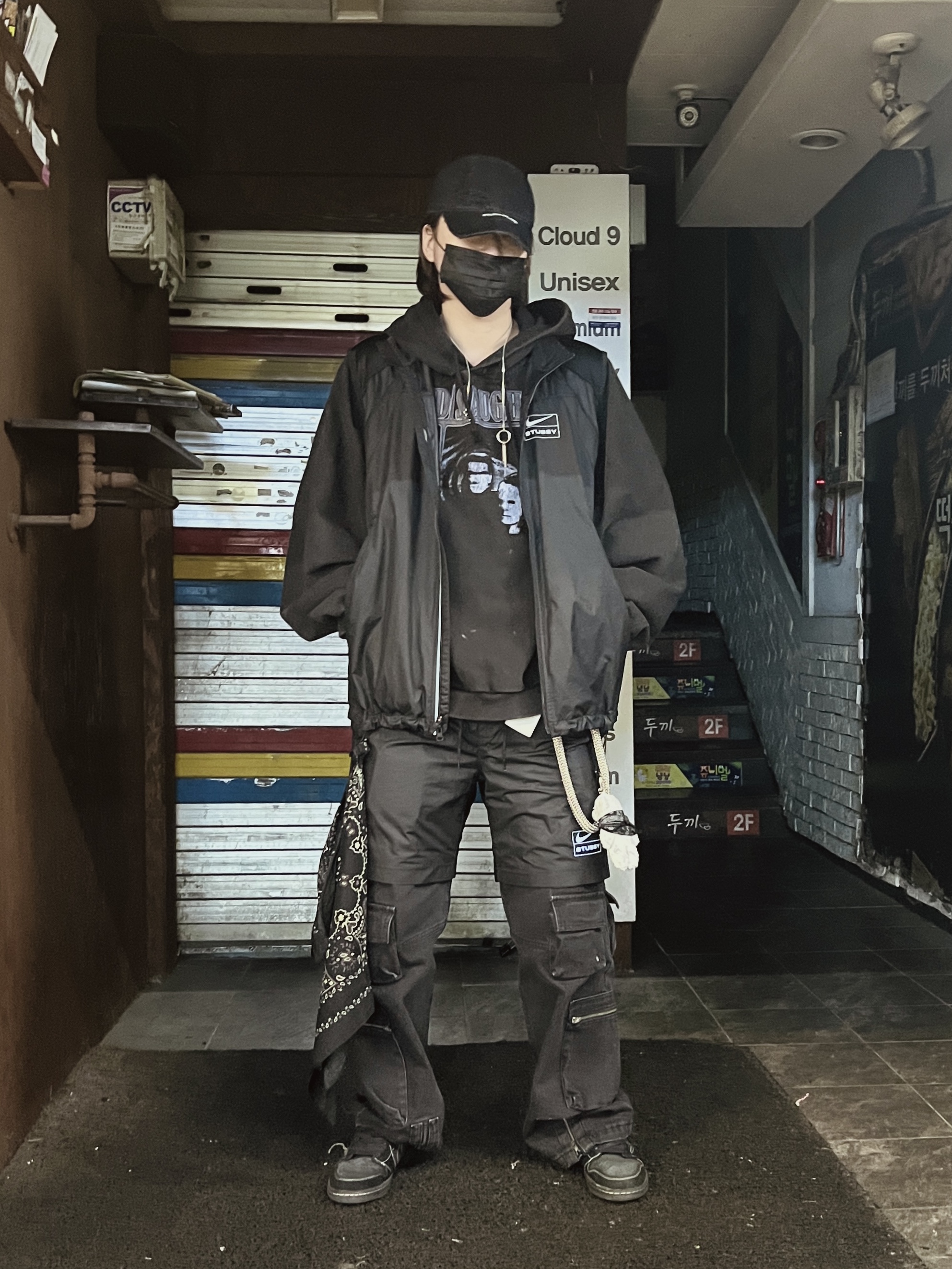 Project G/R Distressed Filth Club Cap Washed Black, Project G/R Mind Slaughter Vintage Washeed Hoodie Black 착용 스타일 - 4