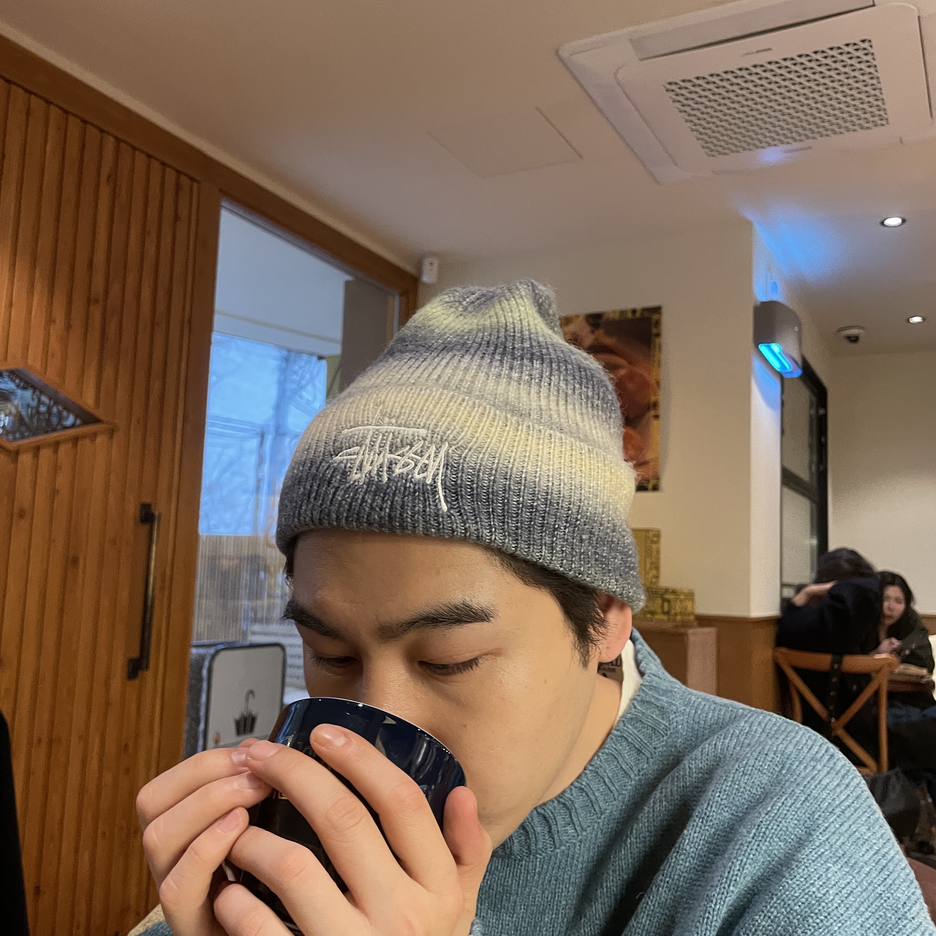 Stussy Cuff Beanie Spray Stripe Lime Multi, Kapital 5G Wool Bone Crewneck Sweater Saxophone 착용 스타일 - 4