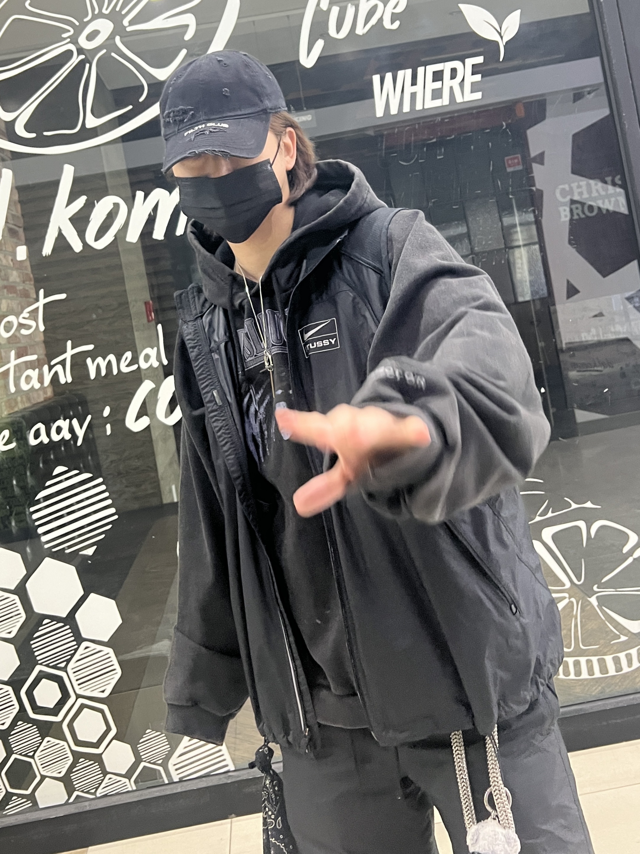 Project G/R Distressed Filth Club Cap Washed Black, Project G/R Mind Slaughter Vintage Washeed Hoodie Black 착용 스타일 - 4