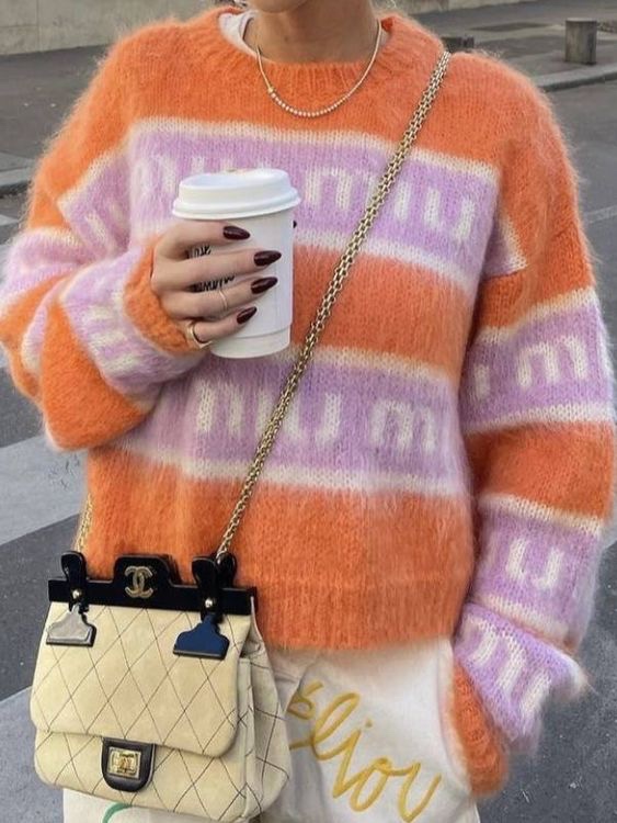 (W) Miu Miu Crewneck Mohair Sweater Orange 착용 스타일