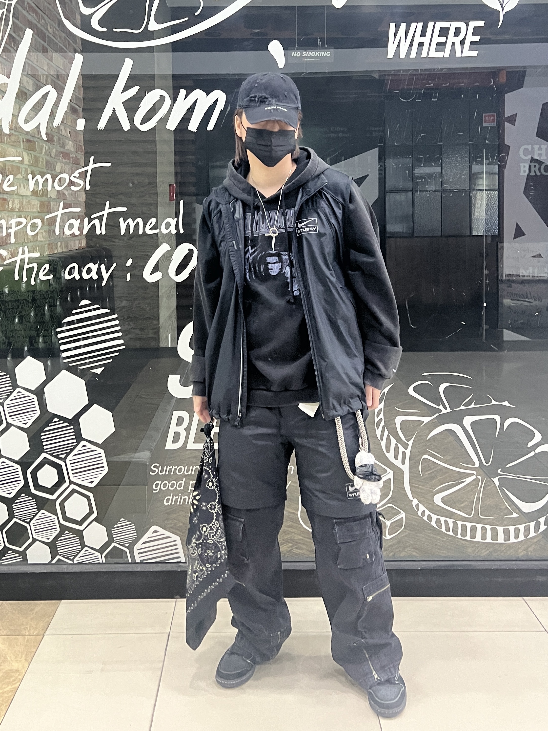 Project G/R Distressed Filth Club Cap Washed Black, Project G/R Mind Slaughter Vintage Washeed Hoodie Black 착용 스타일 - 1