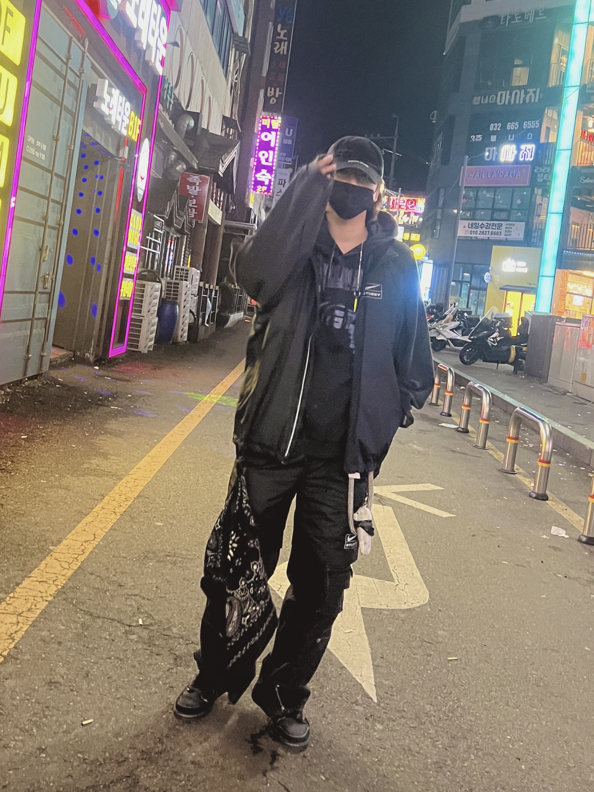 Project G/R Distressed Filth Club Cap Washed Black, Project G/R Mind Slaughter Vintage Washeed Hoodie Black 착용 스타일 - 1