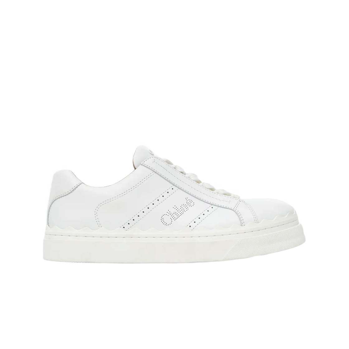 CHC23W953GQ101 (W) Chloe Perforated Calfskin Lauren Sneaker White