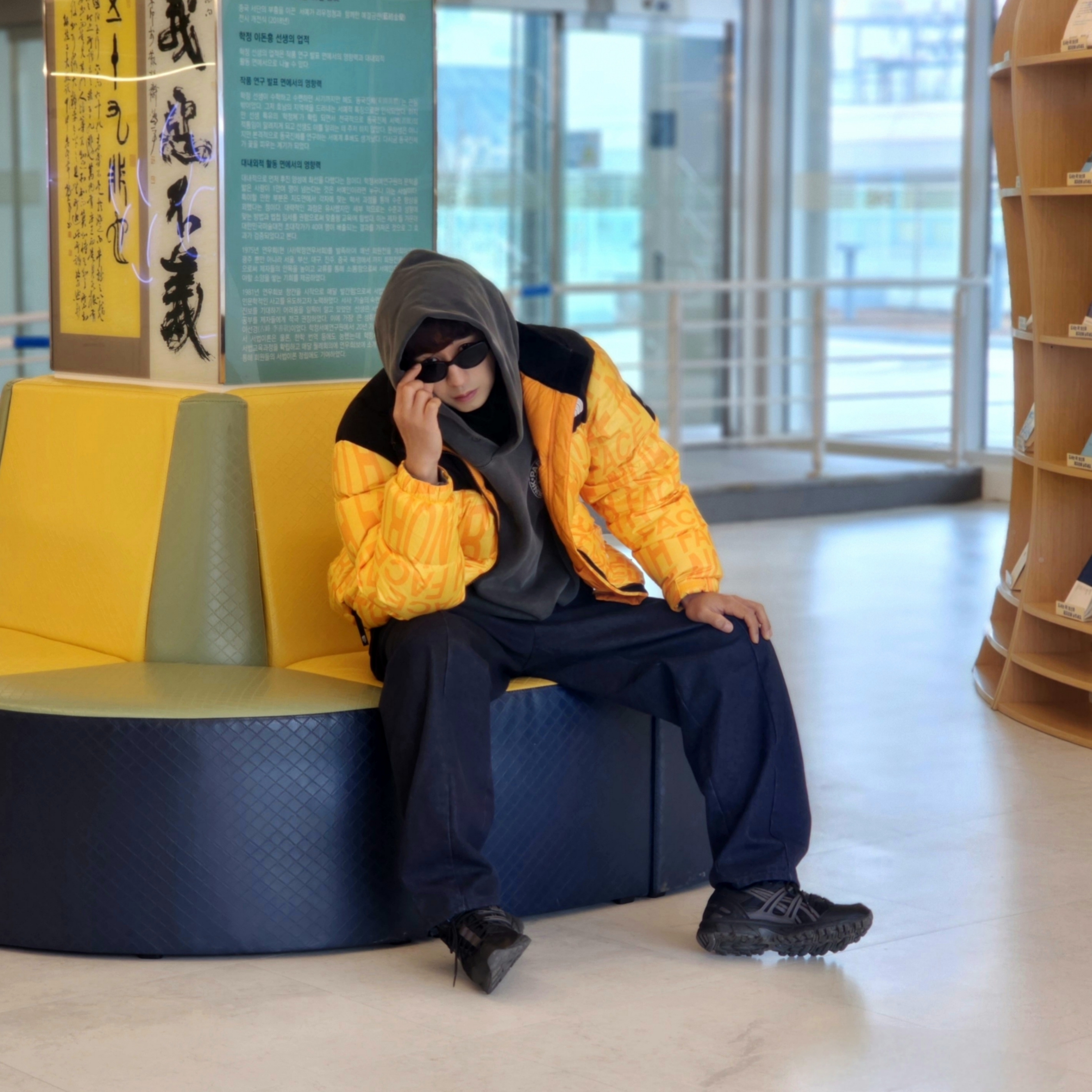 The North Face White Label Novelty Nuptse Down Jacket P Yellow, Punch Drunk Parties Circle Logo Garment Dyed Hoodie Charcoal 착용 스타일 - 6