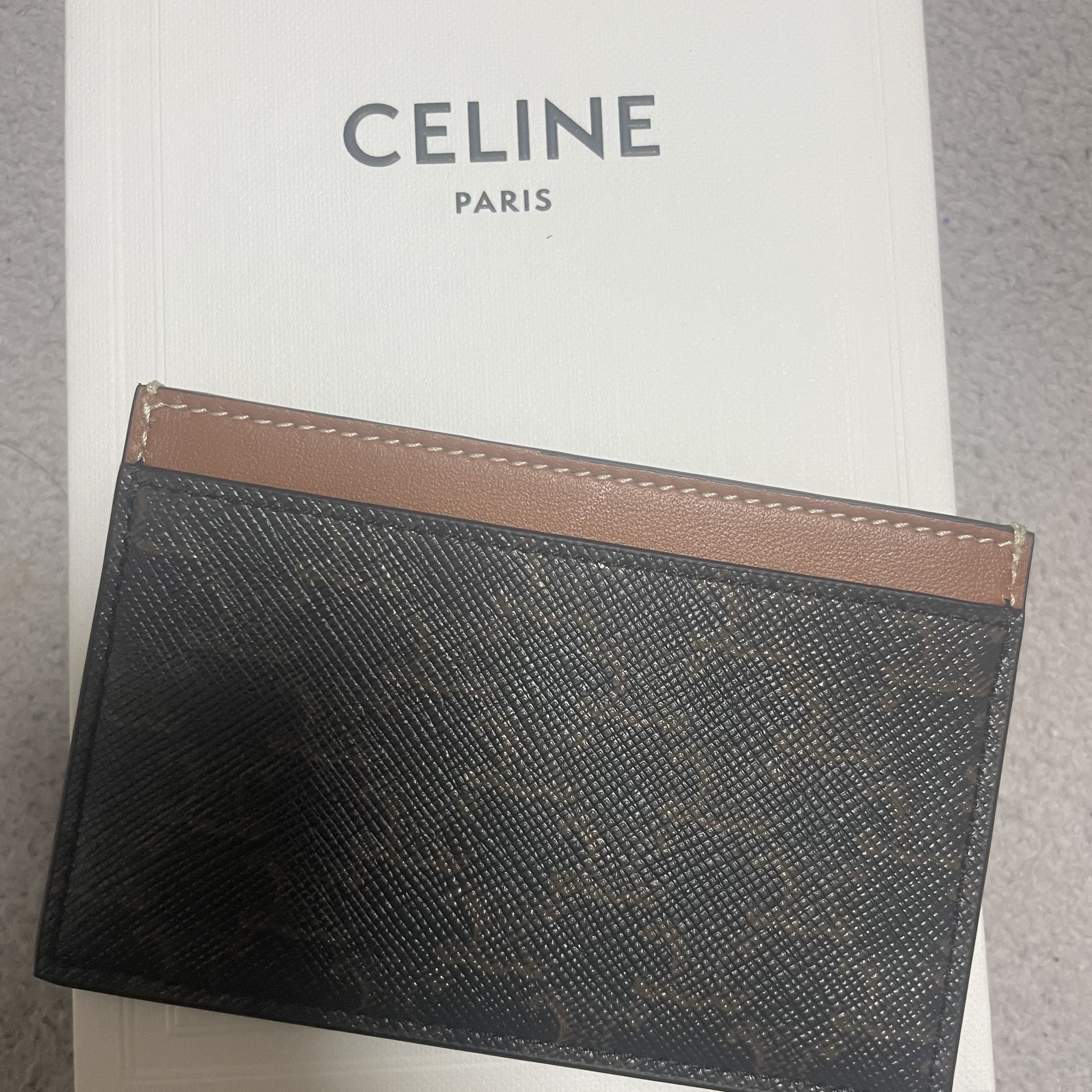 Celine Card Holder in Triomphe Canvas with Celine Print Tan 착용 스타일 - 2
