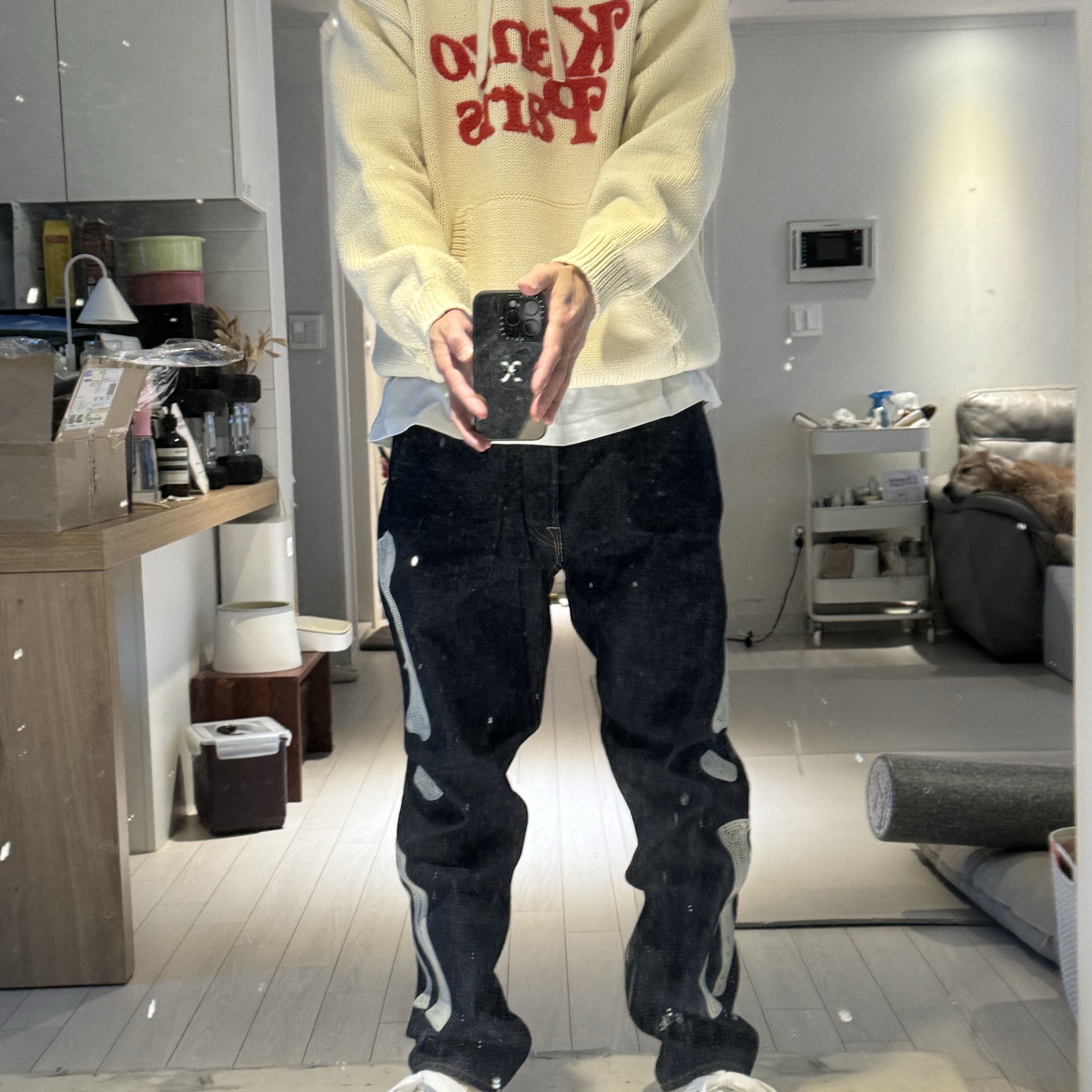 Kapital 12.5 oz. Denim Mexican Tuxedo 5P Okagilly Pants Indigo, Maison Mihara Yasuhiro Peterson OG Sole Canvas Low-top Sneakers Natural 착용 스타일 - 2