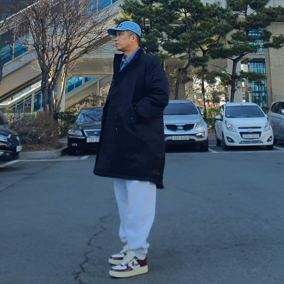 (W) Nike Air Force 1 Low Dark Beetroot, Supreme Punched Denim Camp Cap Washed Indigo - 23FW 착용 스타일 - 2