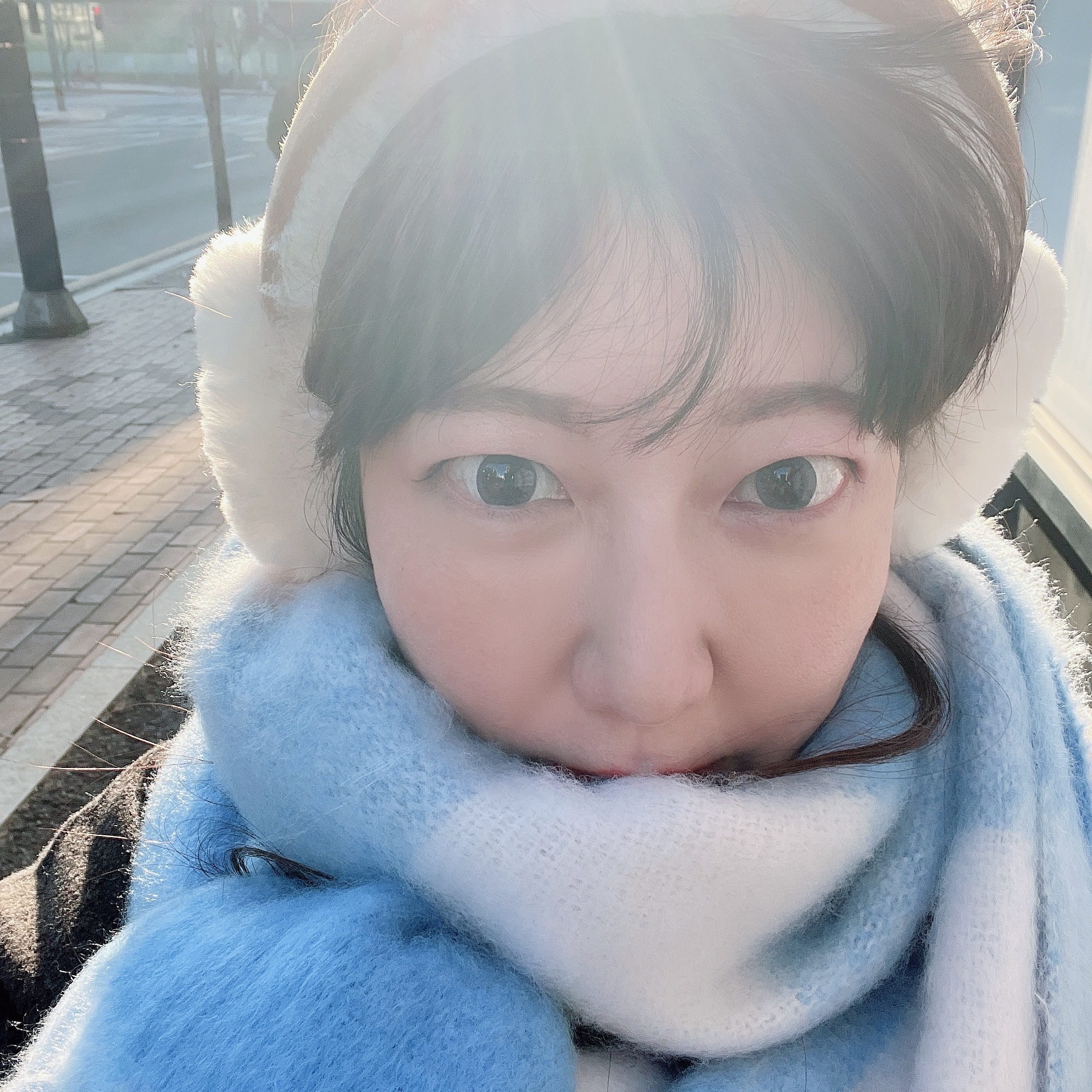 (W) 어그 자수 로고 이어머프 체스트넛 착용 스타일