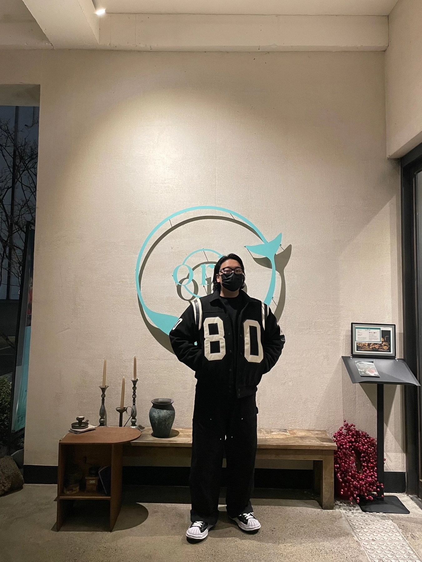 Stussy 80 Wool Varsity Jacket Black, Carhartt WIP Nash Loose Fit Double Knee Pants Black Rinsed 착용 스타일