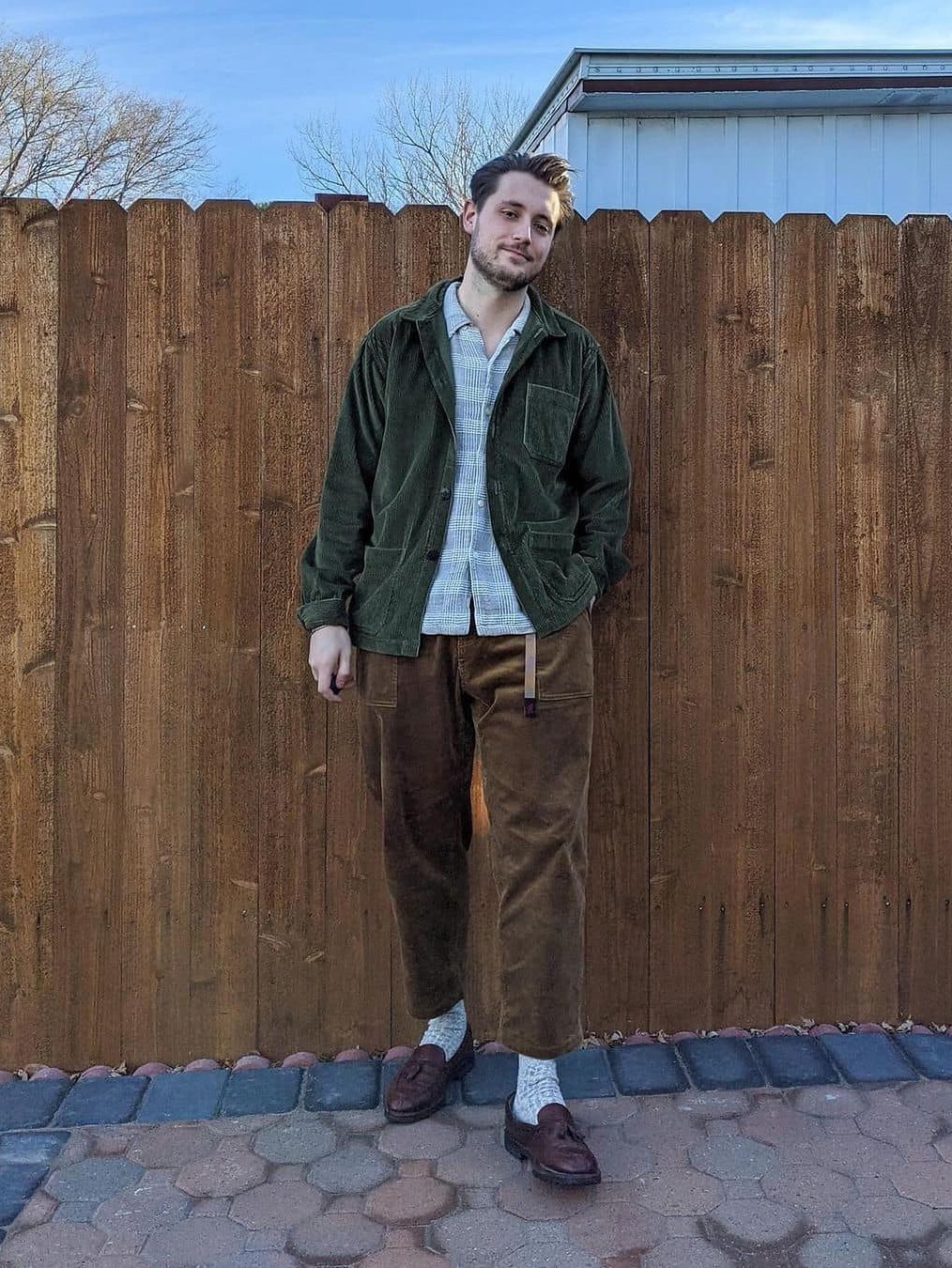 The Museum Visitor Corduroy Suede Carpenter Pants Brown, Supreme Corduroy Skate Pants Brown - 23FW 착용 스타일 - 3