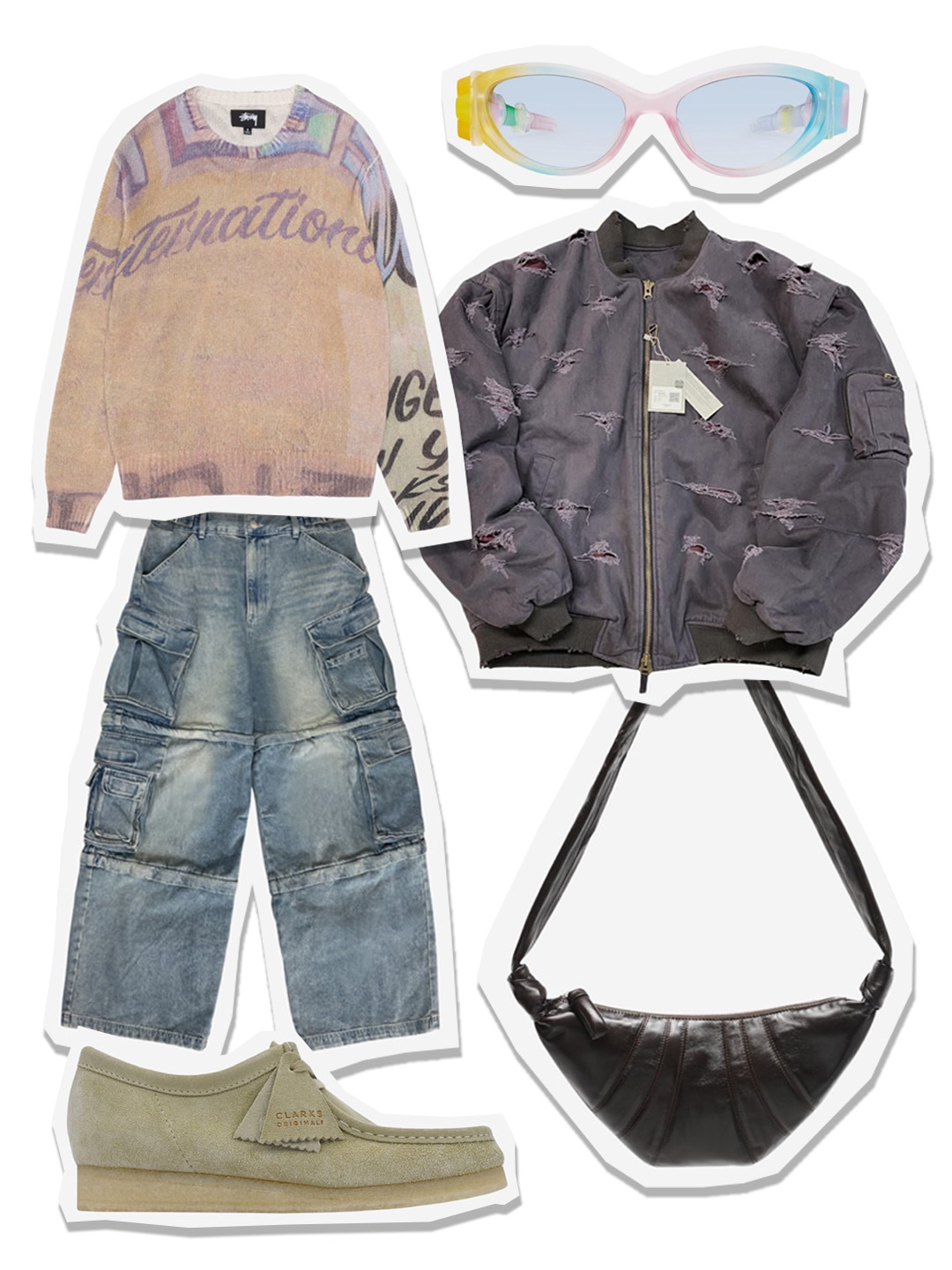 Undermycar Dtrange Dead Starange Destroyed Bomber Sparrow - 23SS, Stussy Alfonso Sweater Multi 착용 스타일 - 1